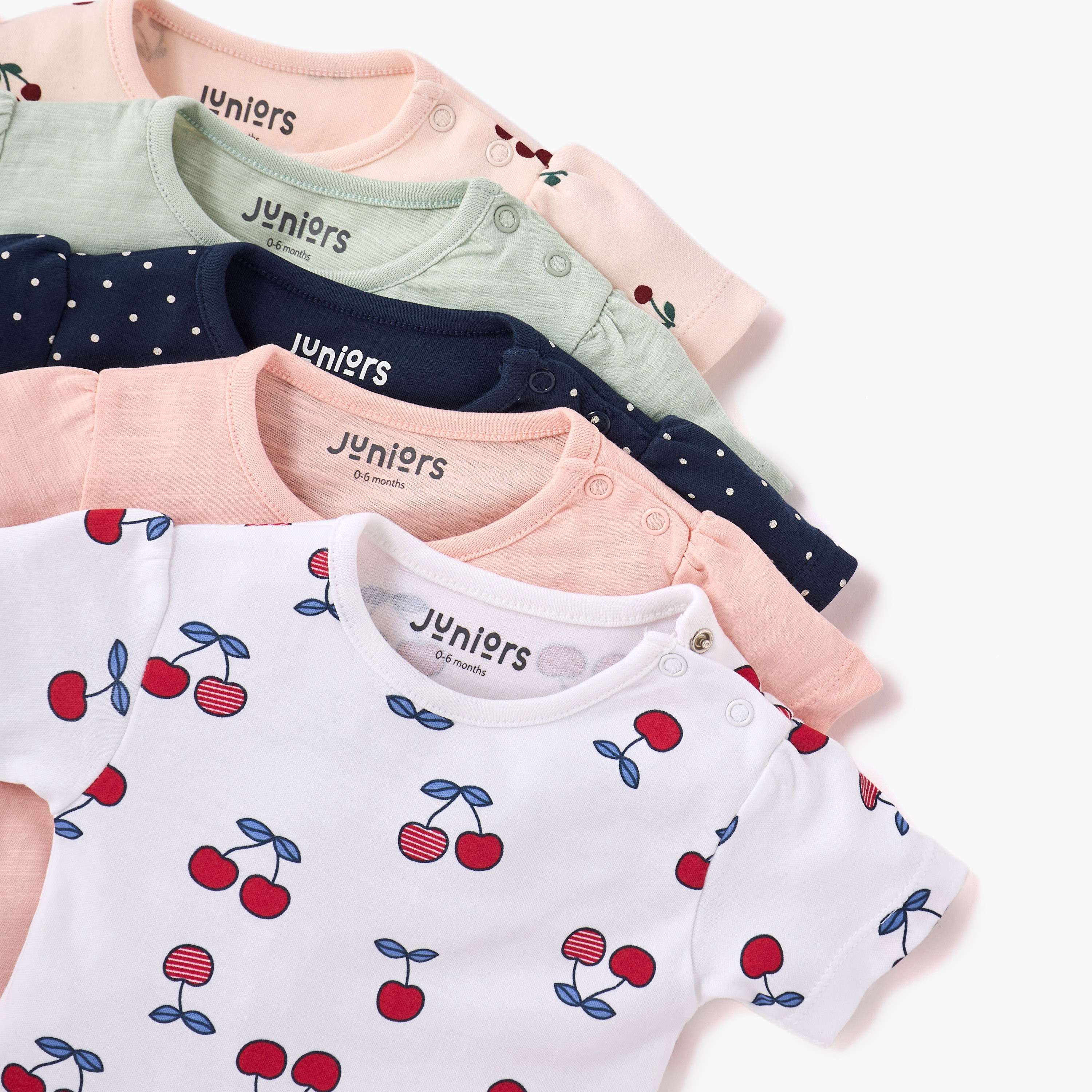 Juniors Assorted Printed Round Neck T-shirt with Short Sleeves - Set of 5-baby-girls-clothing-tshirts-image-7