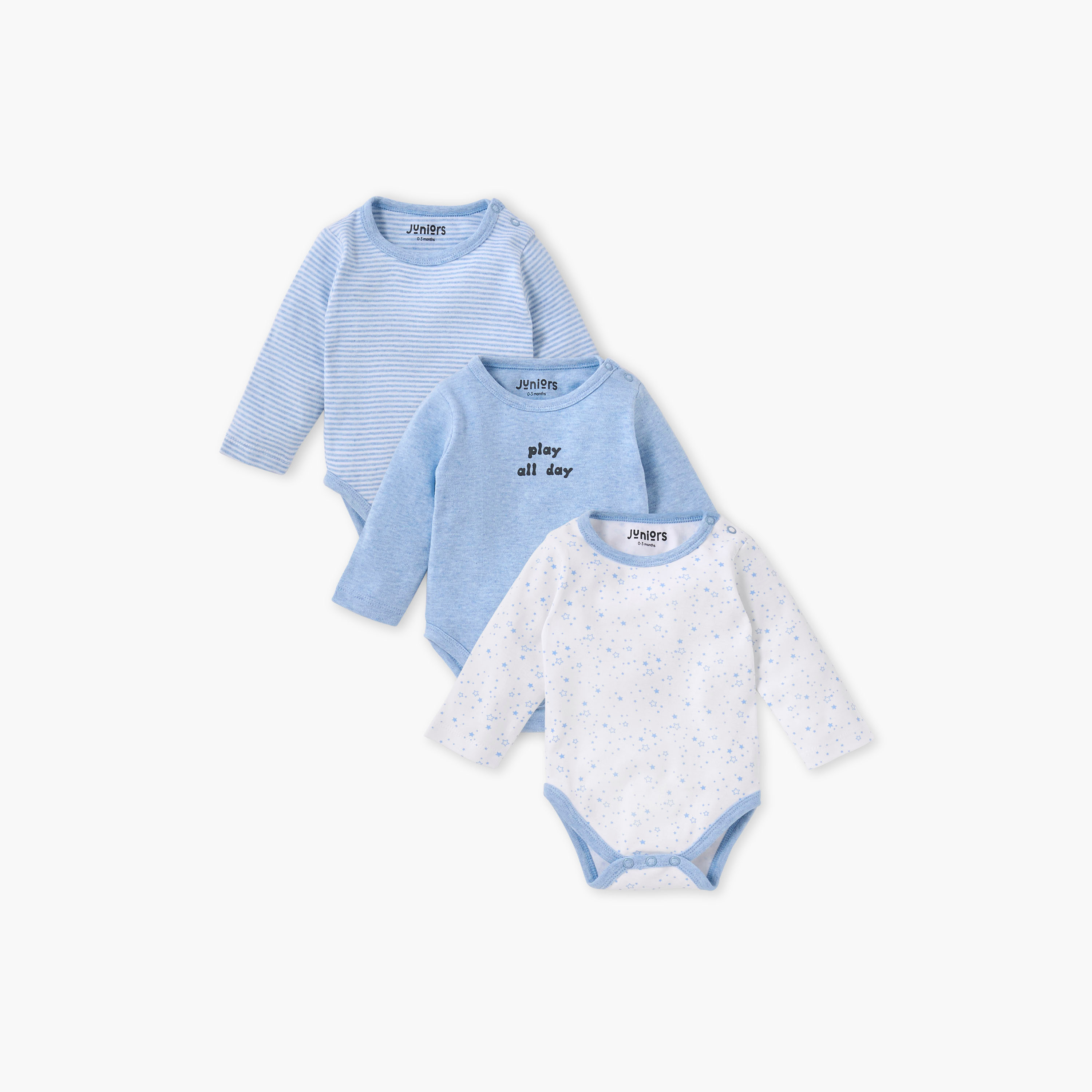 بودي سوت بطبعات وأكمام طويلة وأزرار إغلاق من جونيورز - طقم 3 قطع-baby-boys-clothing-bodysuits-image-1