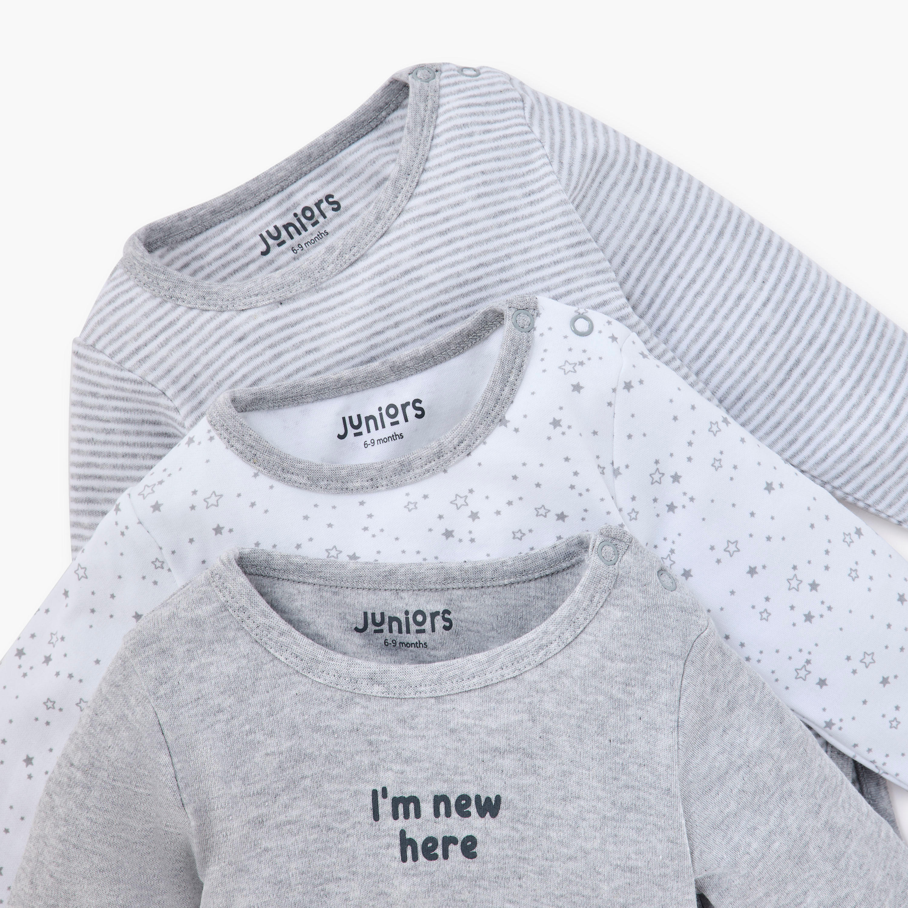 بودي سوت بياقة مستديرة وأكمام طويلة وطبعات من جونيورز - مجموعة من 3-baby-boys-clothing-bodysuits-image-5