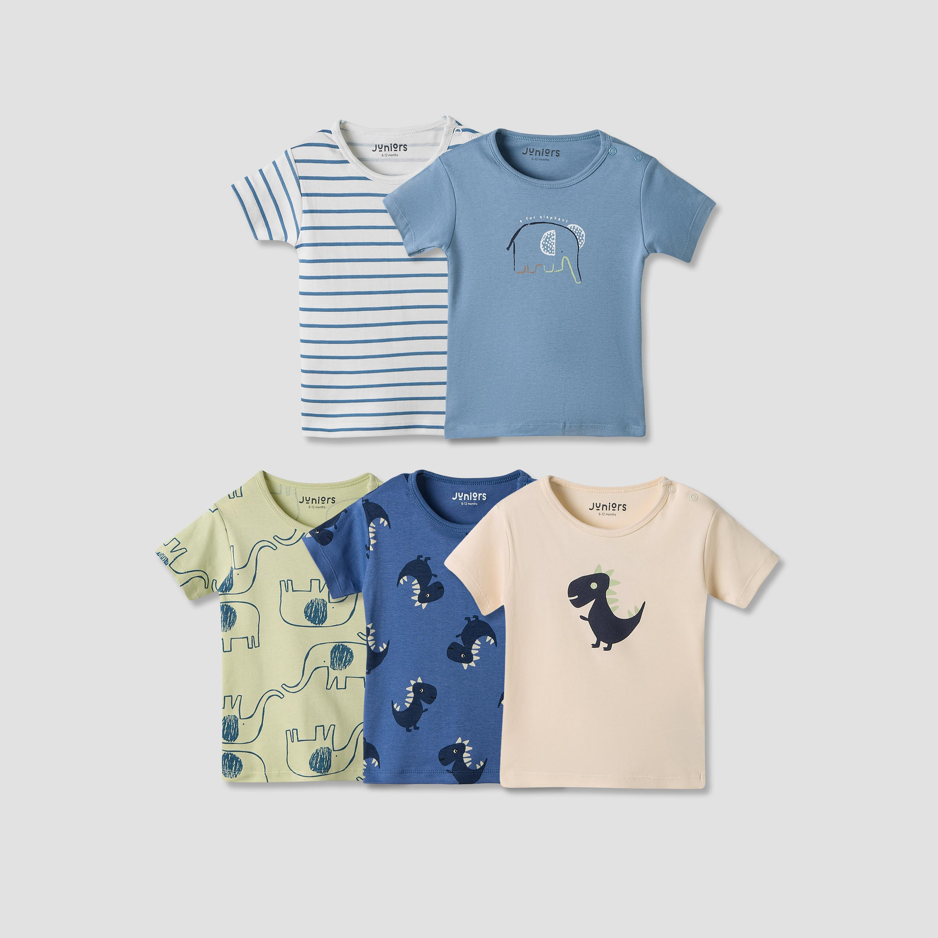 Juniors Girls Crew Neck T-shirt with Dinosaur Print - Cotton - Short Sleeves - Set of 5-baby-girls-clothing-multipacks-image-1
