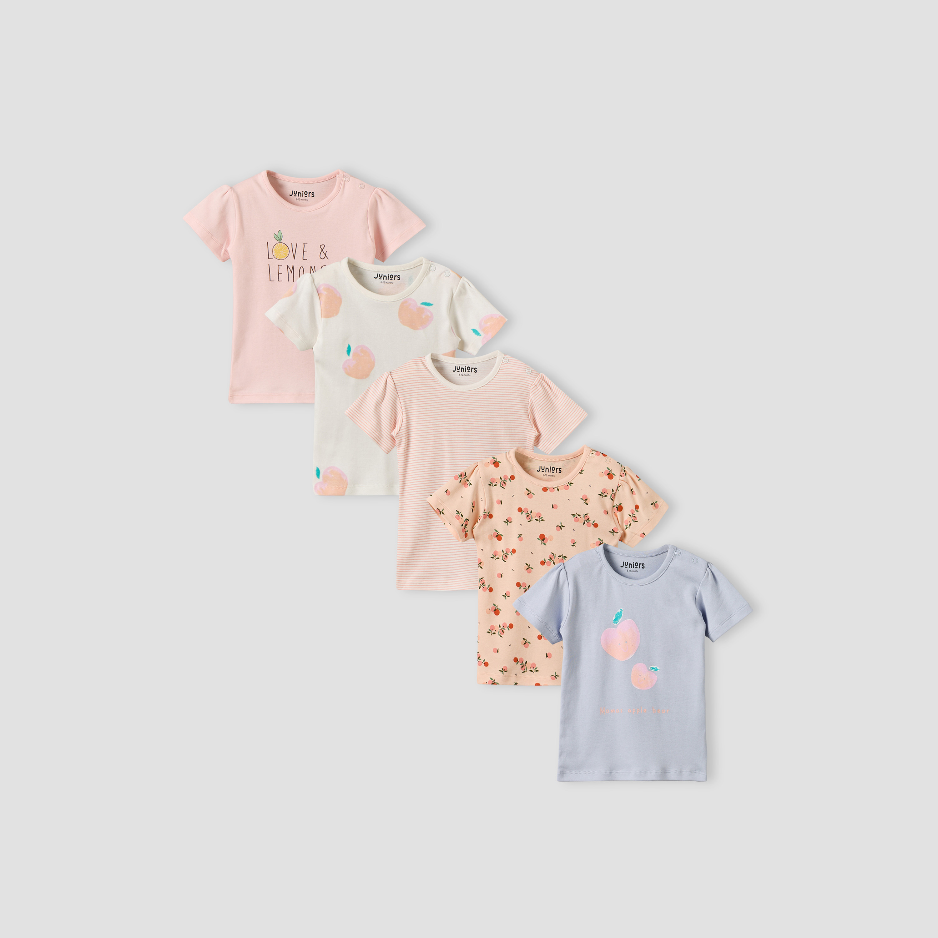 Pack of 5 Juniors Crew Neck Short Sleeves T-shirt with Assorted Print-baby-girls-clothing-tshirts-image-1