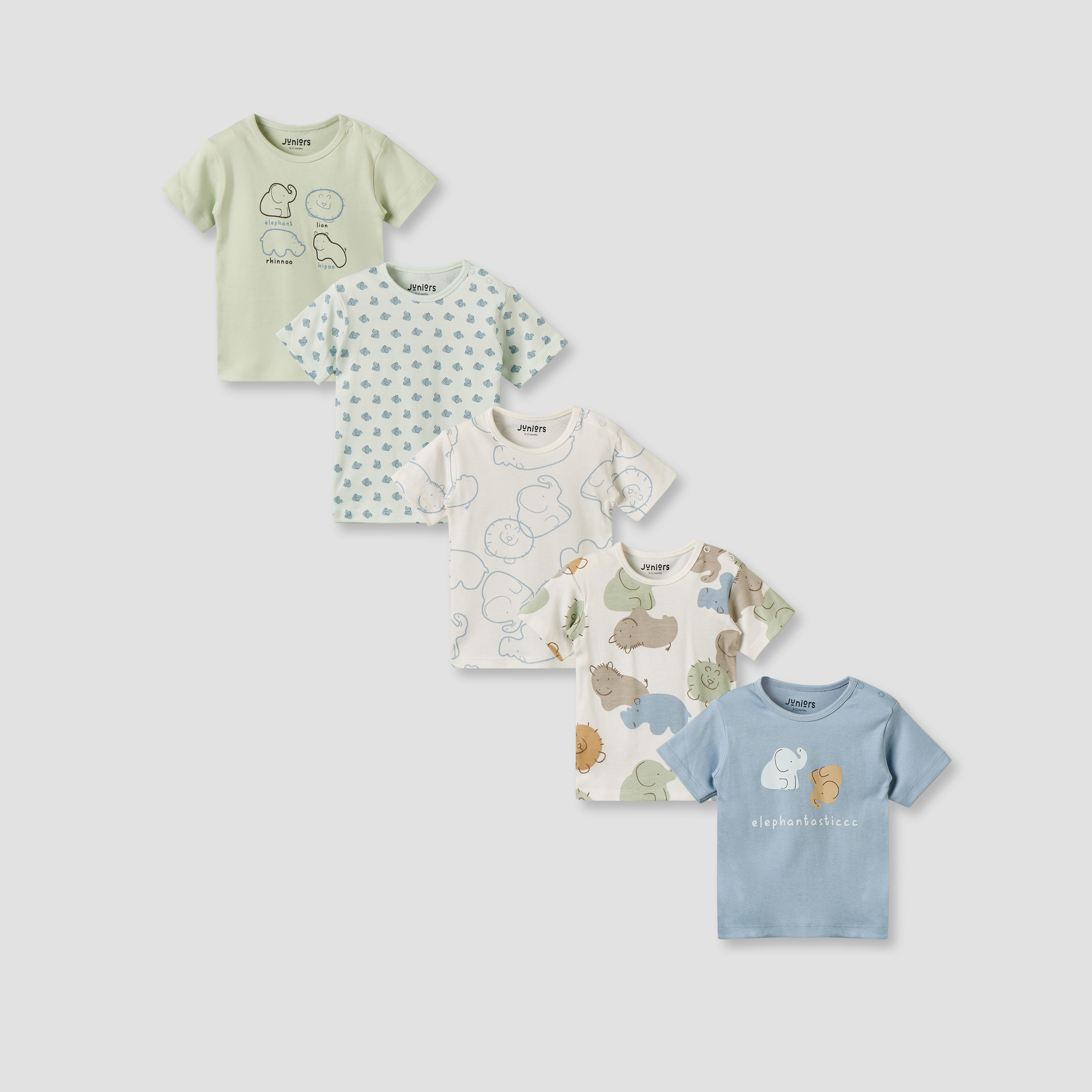 Pack of 5 Juniors Crew Neck Short Sleeves T-shirt with Safari Print-baby-boys-clothing-tshirtsandpolos-image-1
