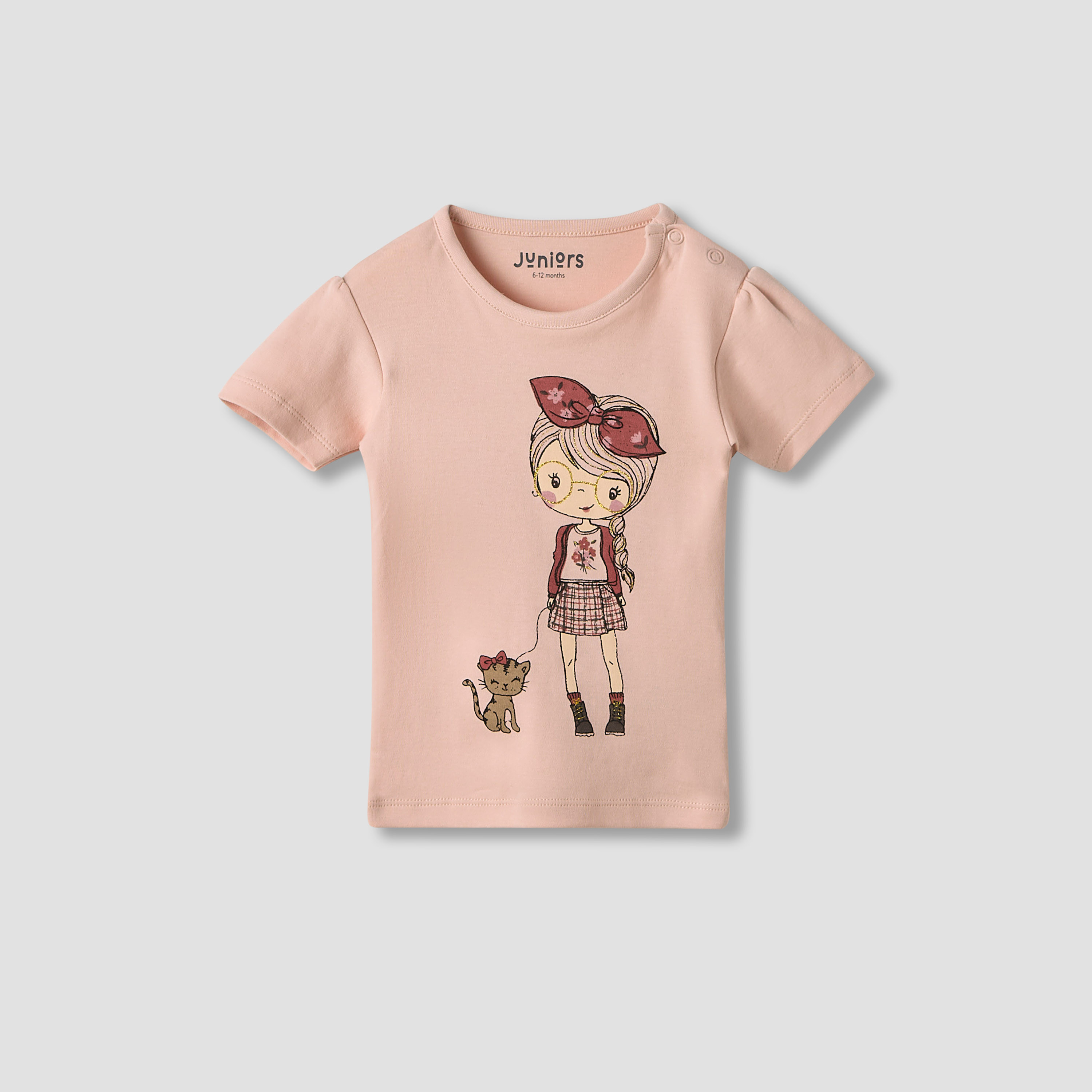 Juniors Girls Crew Neck T-shirt with Print - Cotton - Short Sleeves - Set of 5-baby-girls-clothing-multipacks-image-4