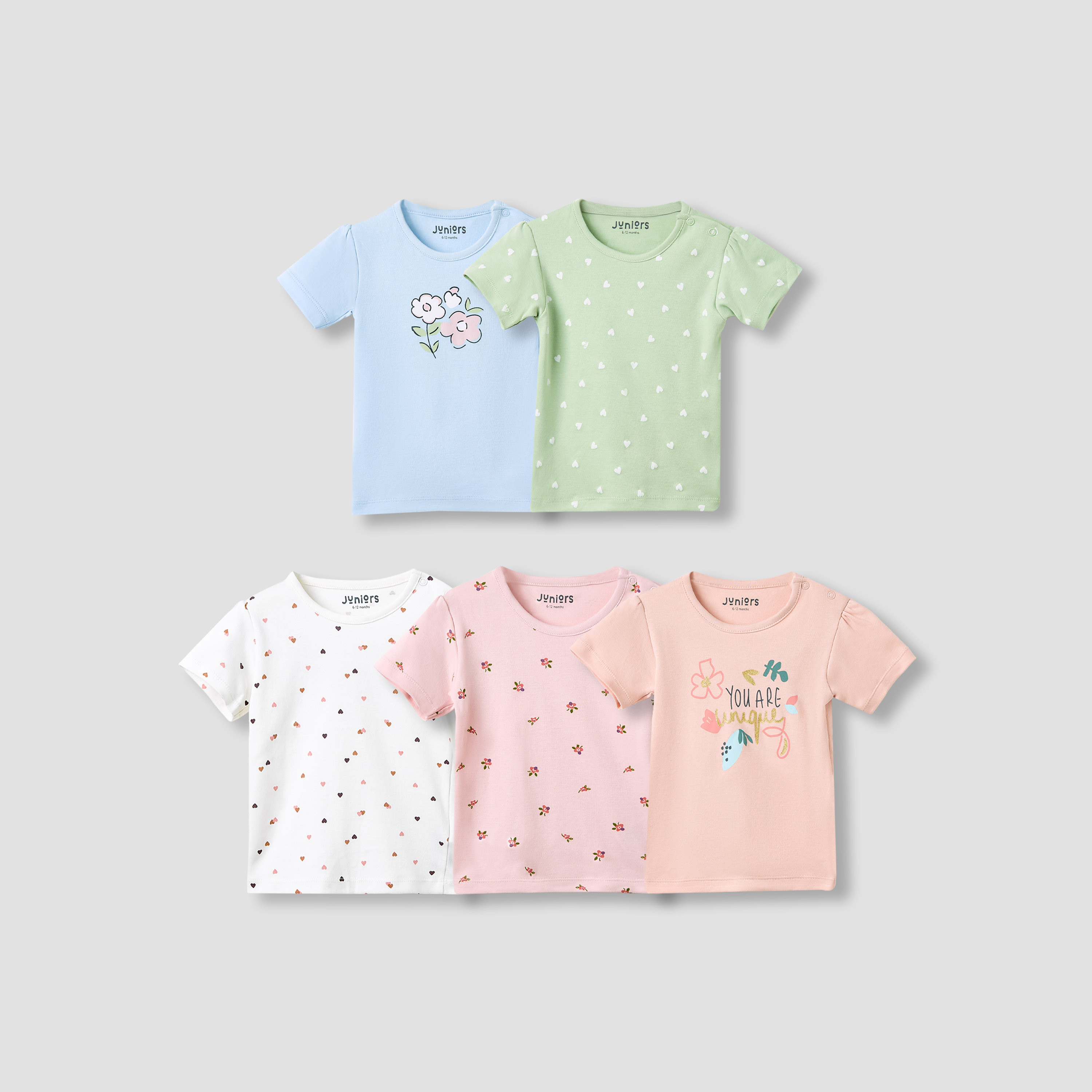Juniors Boys Crew Neck T-shirt with Print - Cotton - Short Sleeves - Set of 5-baby-boys-clothing-multipacks-image-1