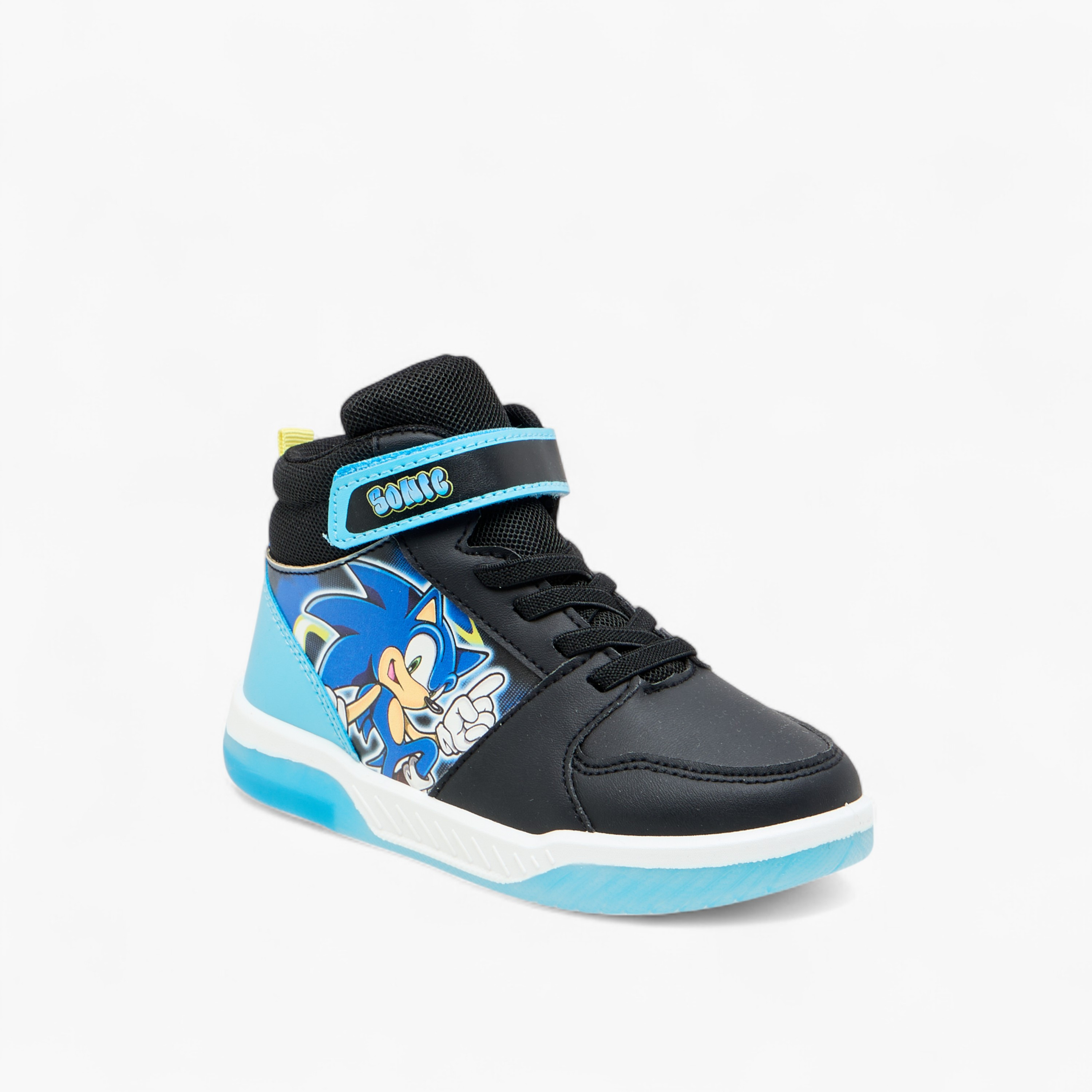 حذاء سنيكرز مضيئ برقبة عالية وشريط إغلاق لاصق وطبعات سونيك-boys-shoes-sneakers-image-2