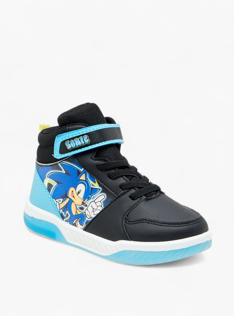 حذاء سنيكرز مضيئ برقبة عالية وشريط إغلاق لاصق وطبعات سونيك-boys-shoes-sneakers-image-2