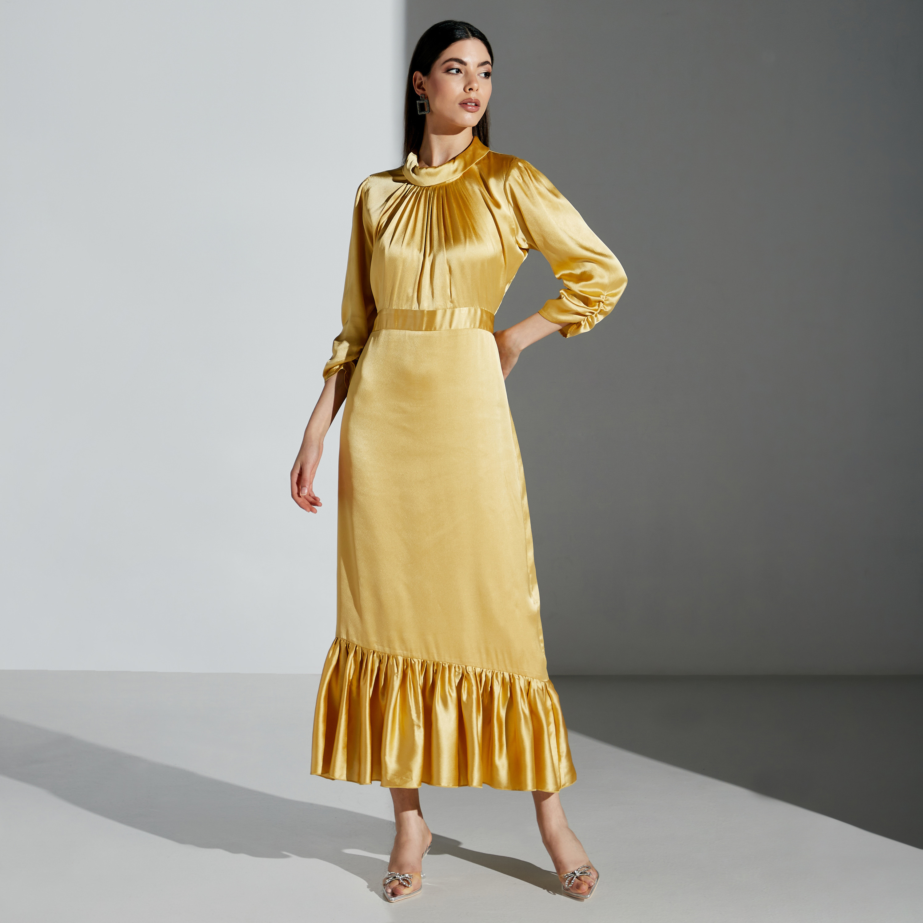 Si Noir Solid Maxi Dress with Ruffled Hem-women-clothing-dresses-image-1