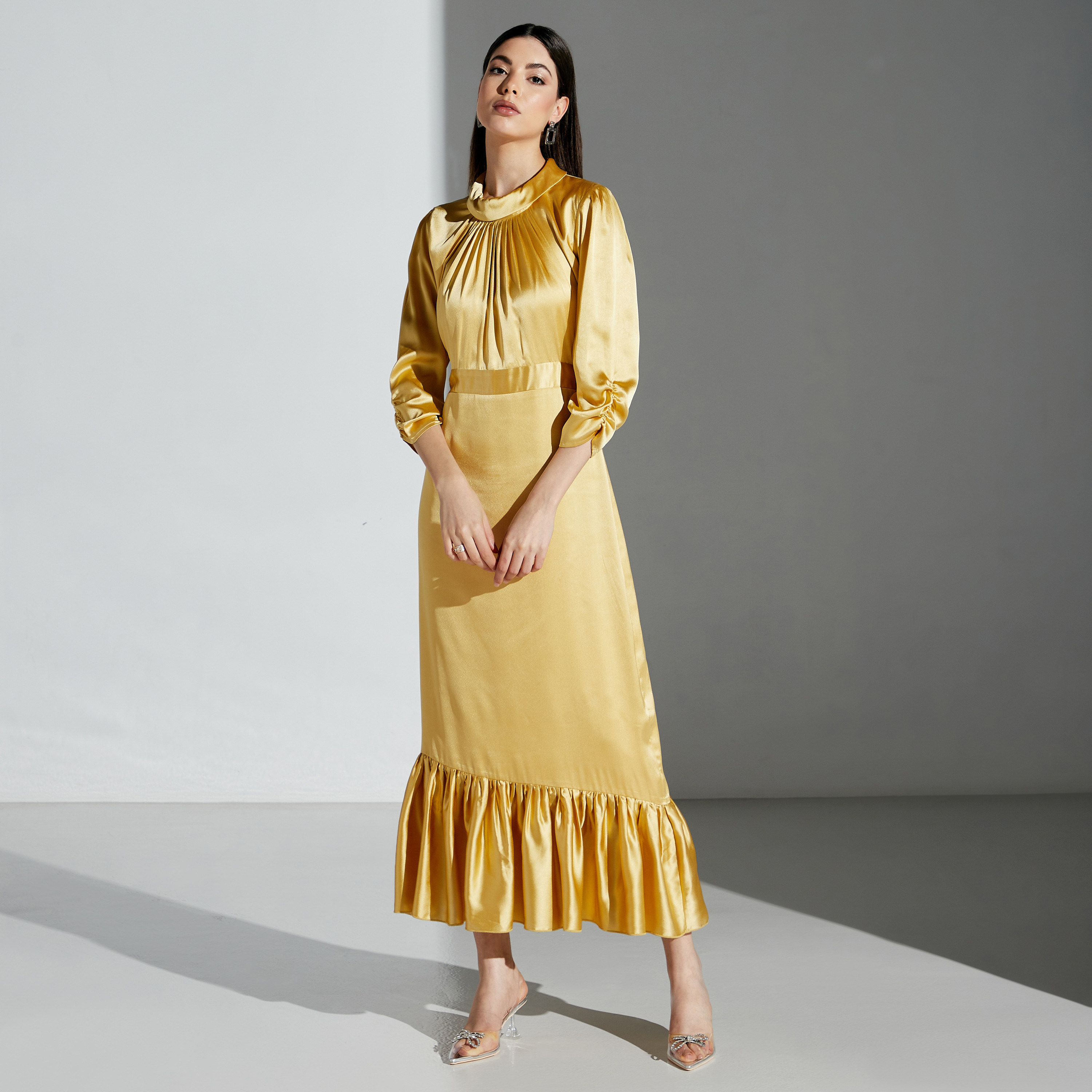 فستان طويل سادة بحواف كشكش من سي نوار-women-clothing-dresses-image-2