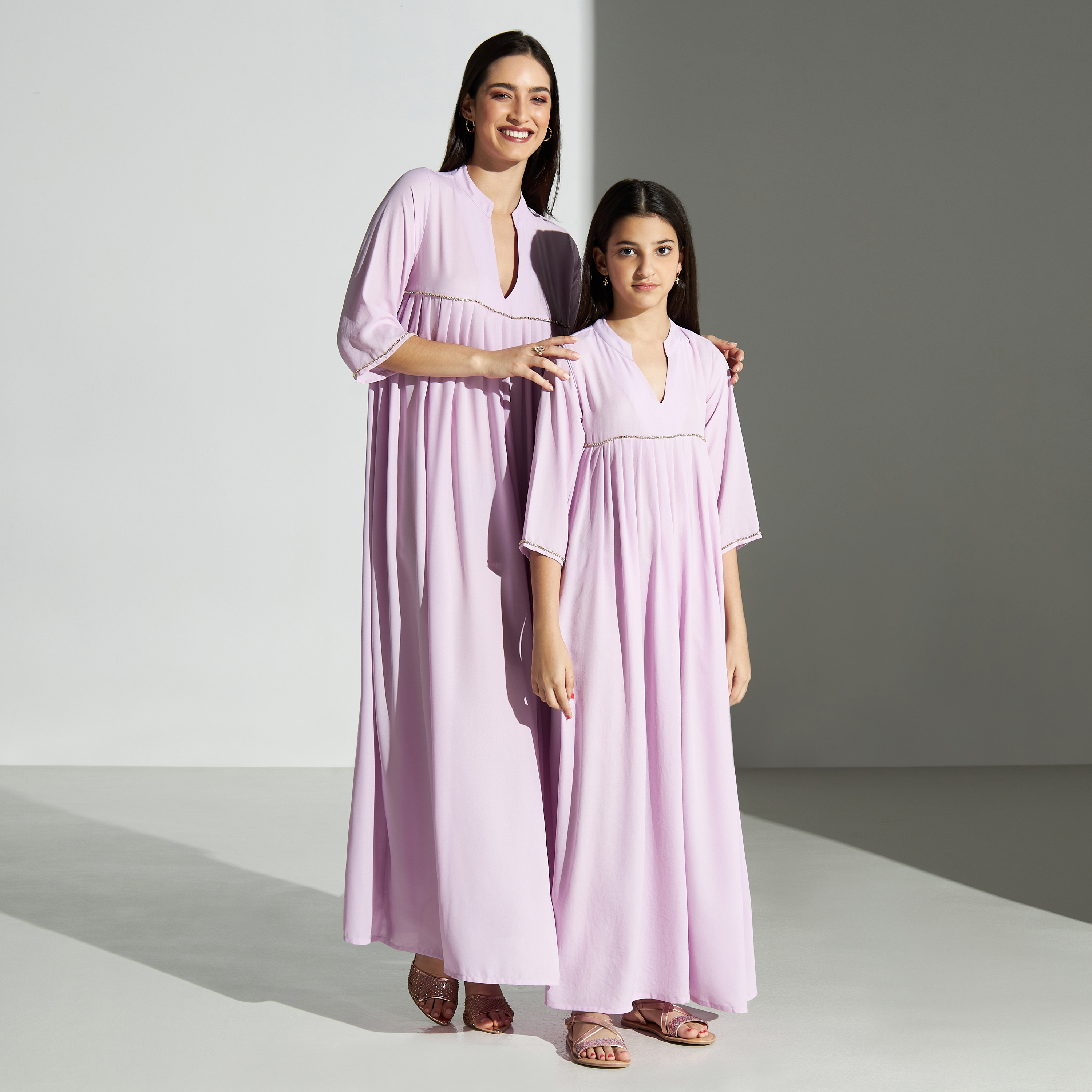 Si Noir Solid Band Collar Jalabiya with 3/4 Sleeves - for Mom-women-arabicclothing-jalabiyas-image-1