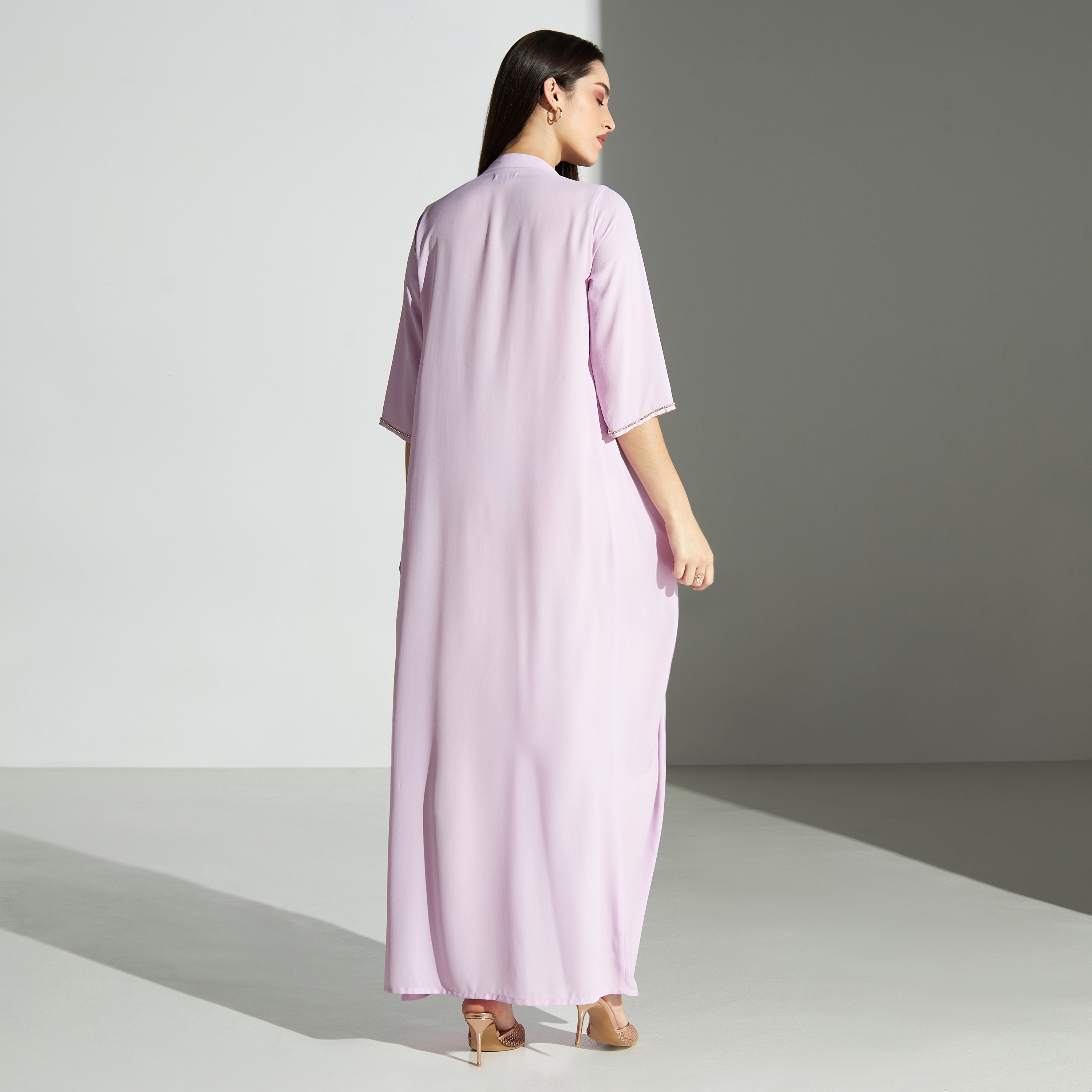 Si Noir Solid Band Collar Jalabiya with 3/4 Sleeves - for Mom-women-arabicclothing-jalabiyas-image-4