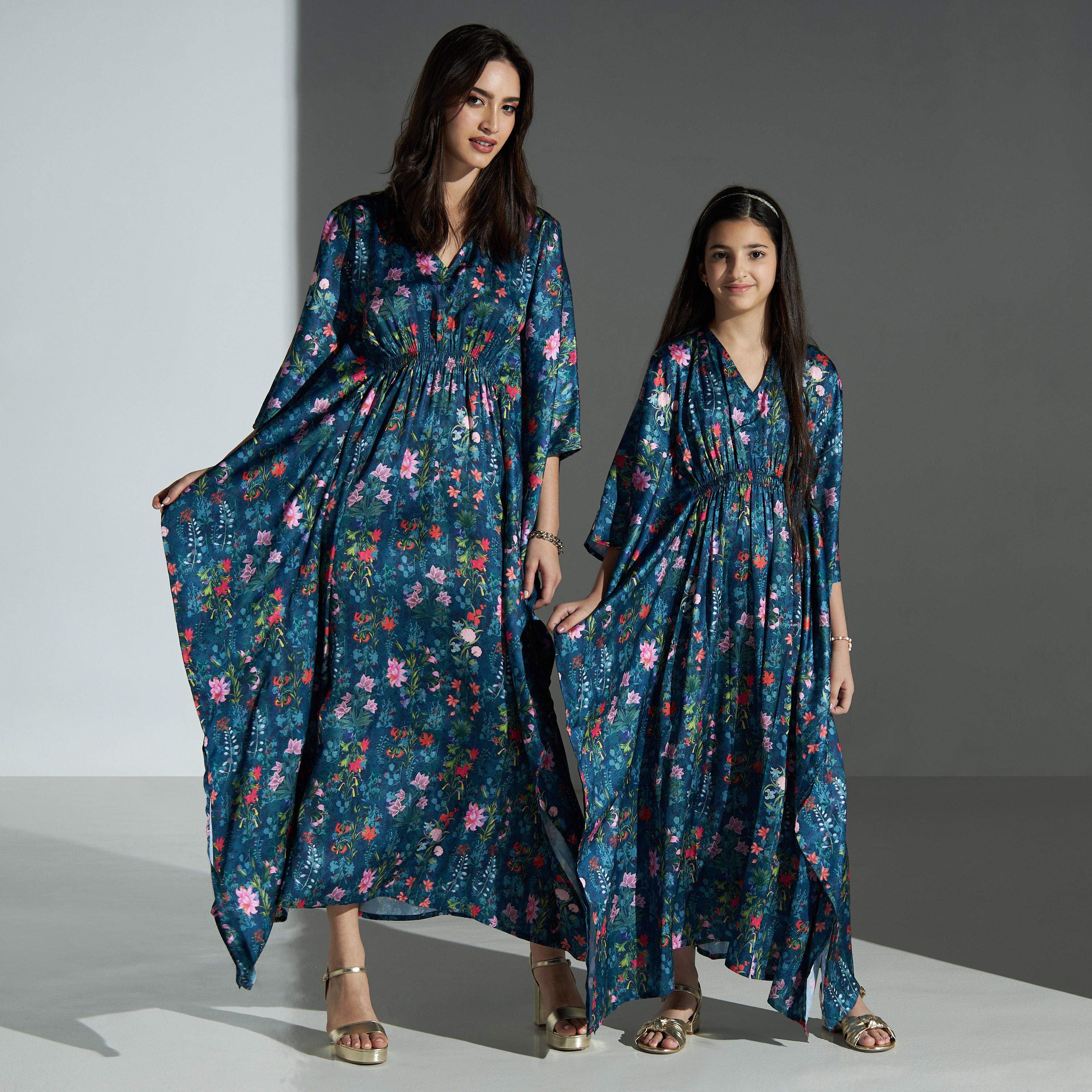 Si Noir All-Over Floral Print Maxi Dress with Kaftan Sleeves and V-neck - for Mom-women-arabicclothing-kaftan-image-1