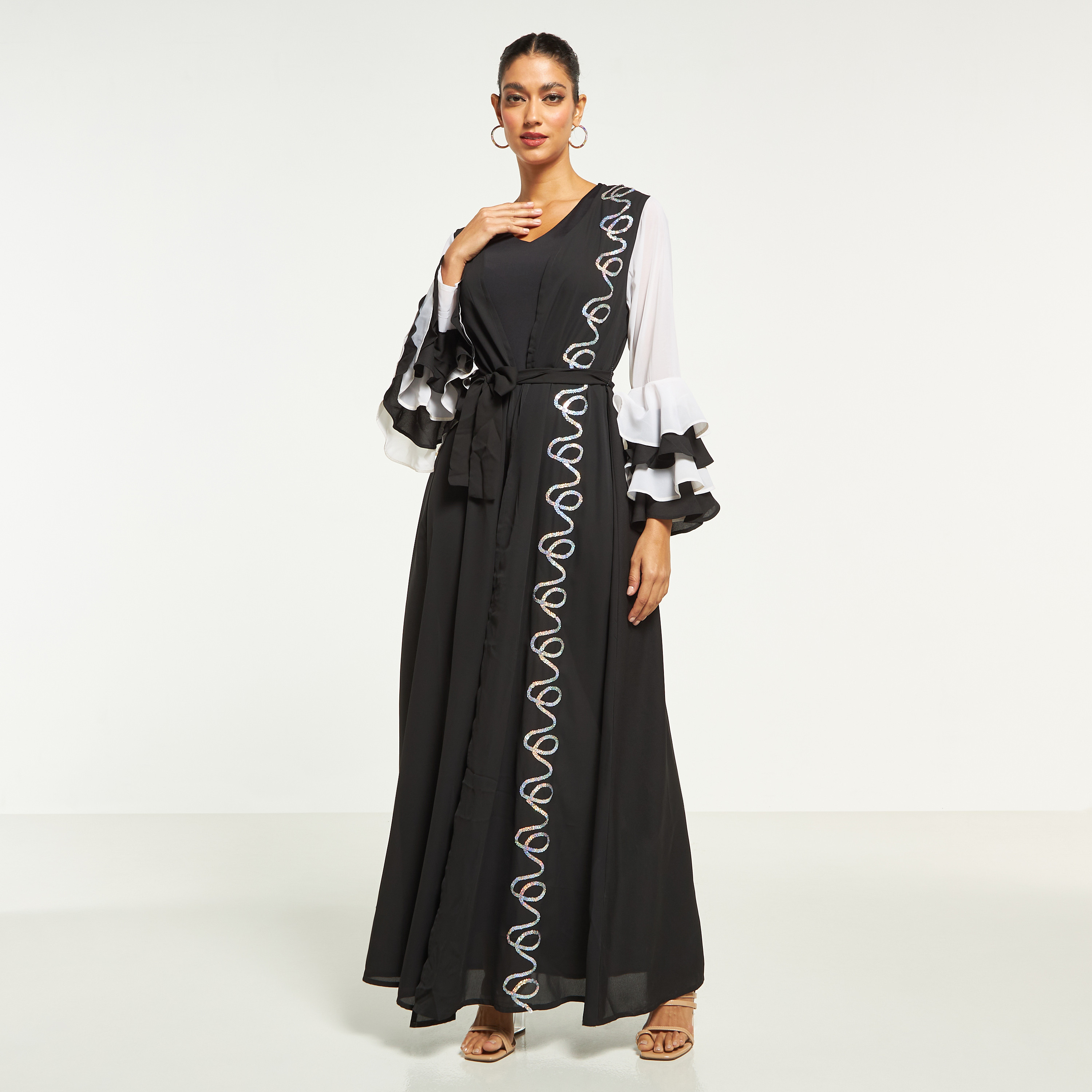 Si Noir Embroidered Jalabiya with Tie-Up Belt-women-arabicclothing-jalabiyas-image-1