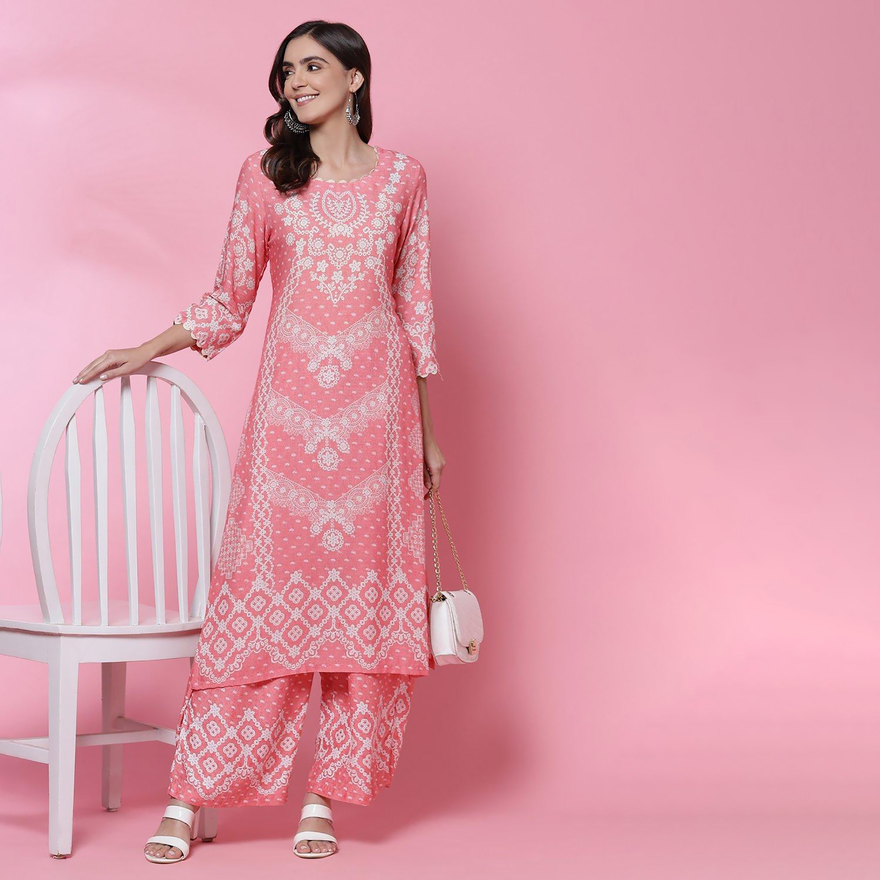 كورتا مستقيمة من بيبا ذو مطبوعة برقبة مستديرة-women-clothing-ethnicwear-dresses-image-4