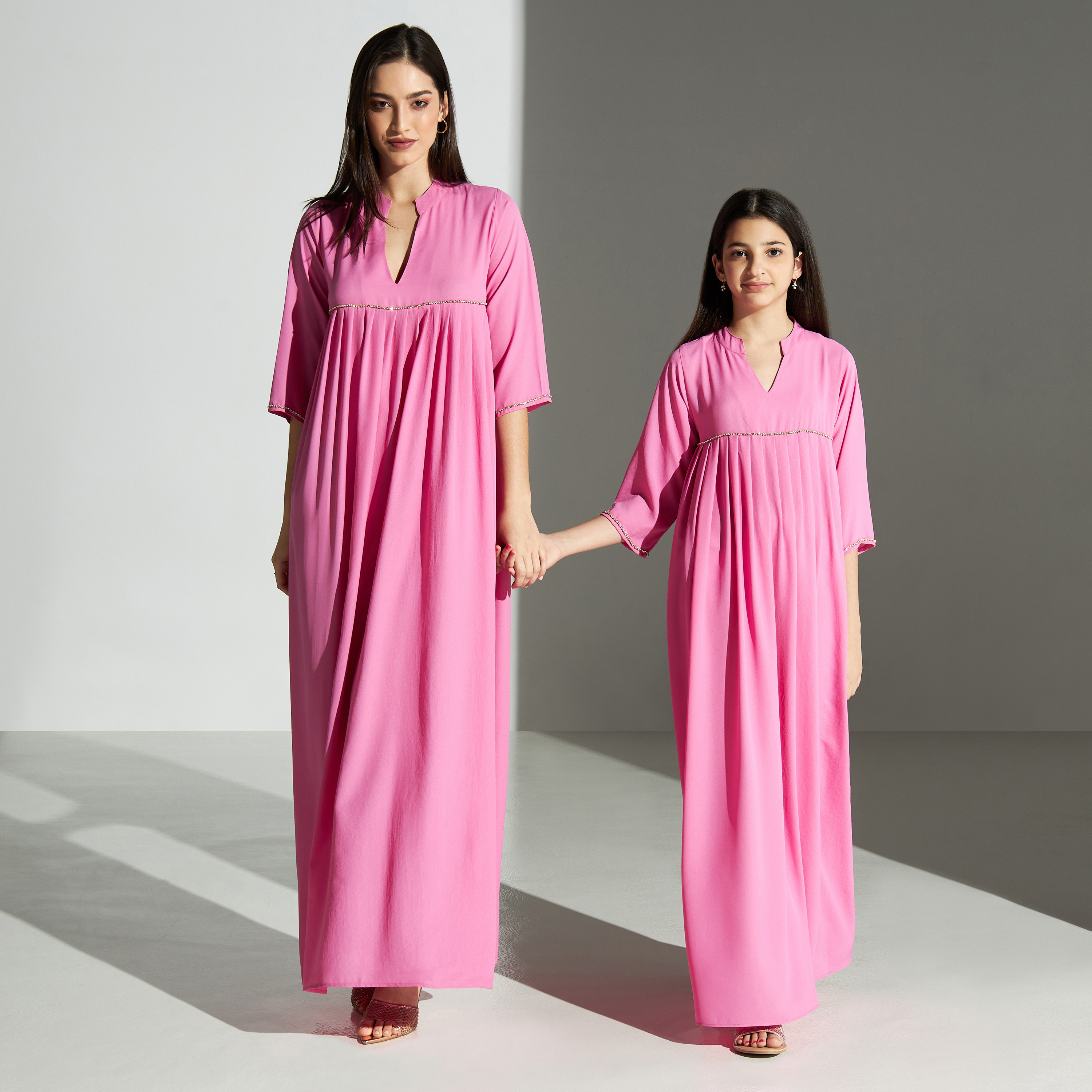 Si Noir Solid Band Collar Maxi Dress with 3/4 Sleeves - for Girl-girls-clothing-dressesandjumpsuits-image-2