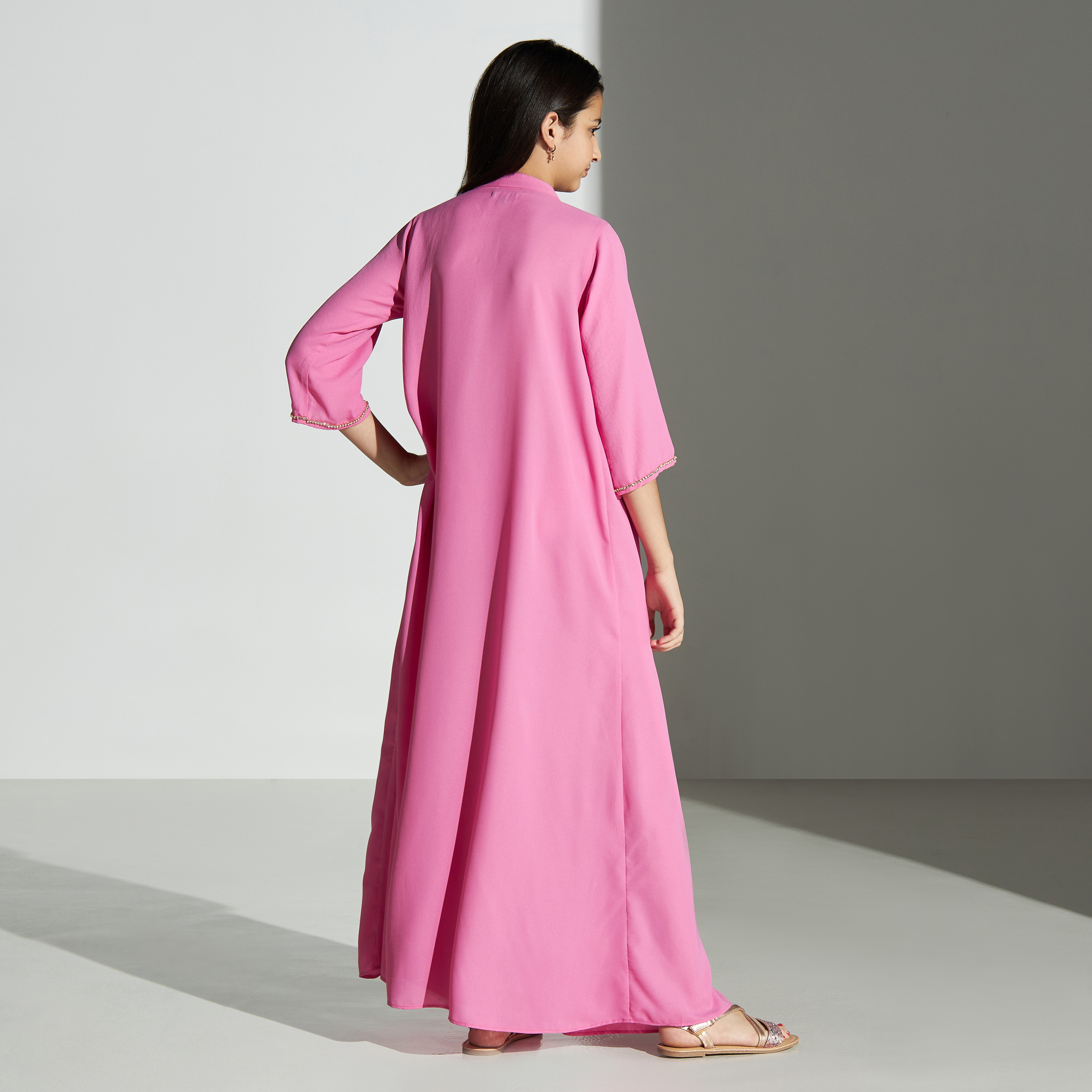 Si Noir Solid Band Collar Maxi Dress with 3/4 Sleeves - for Girl-girls-clothing-dressesandjumpsuits-image-4