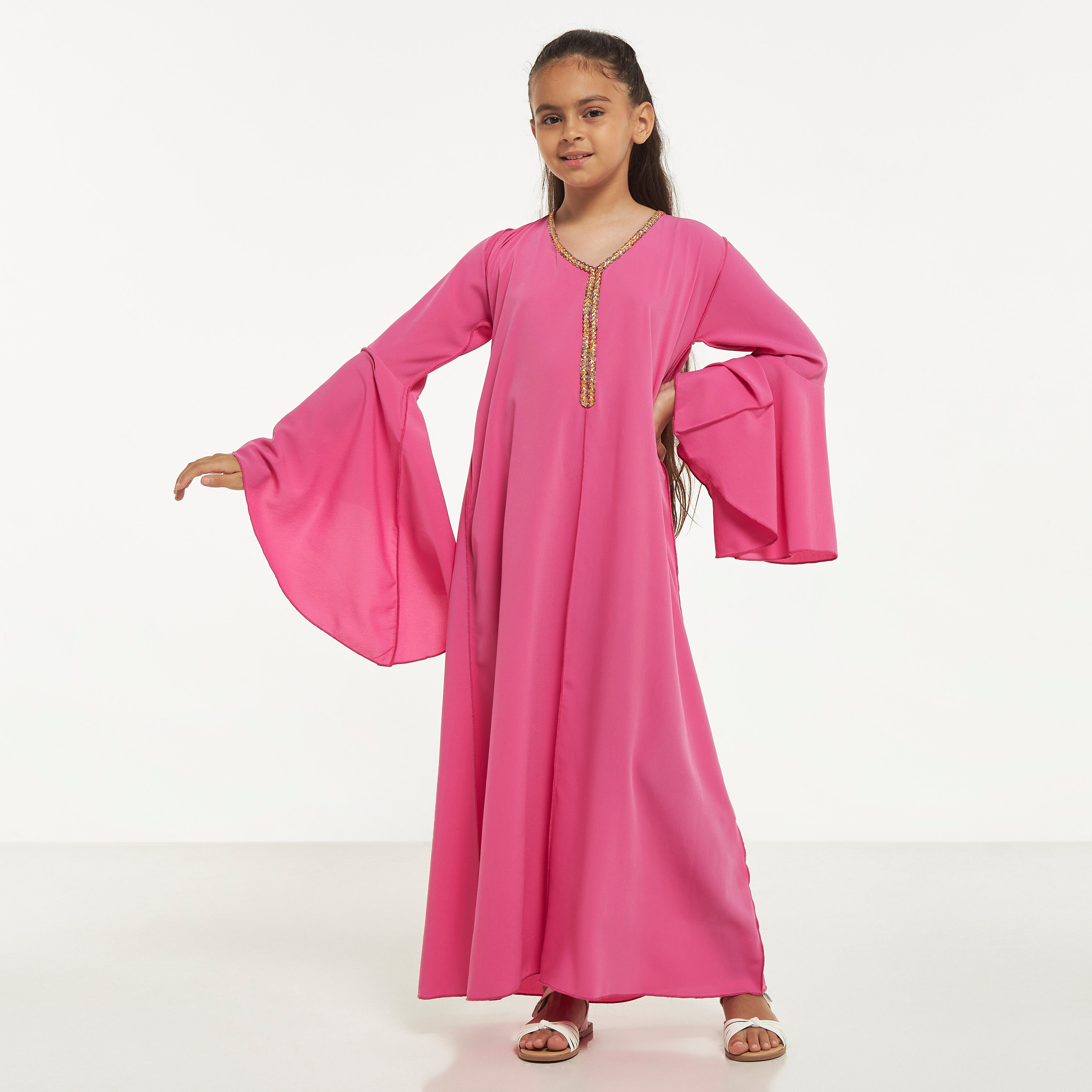 Si Noir Lace Detail Jalabiya with Bell Sleeves-girls-clothing-arabicclothing-jalabiyas-image-1