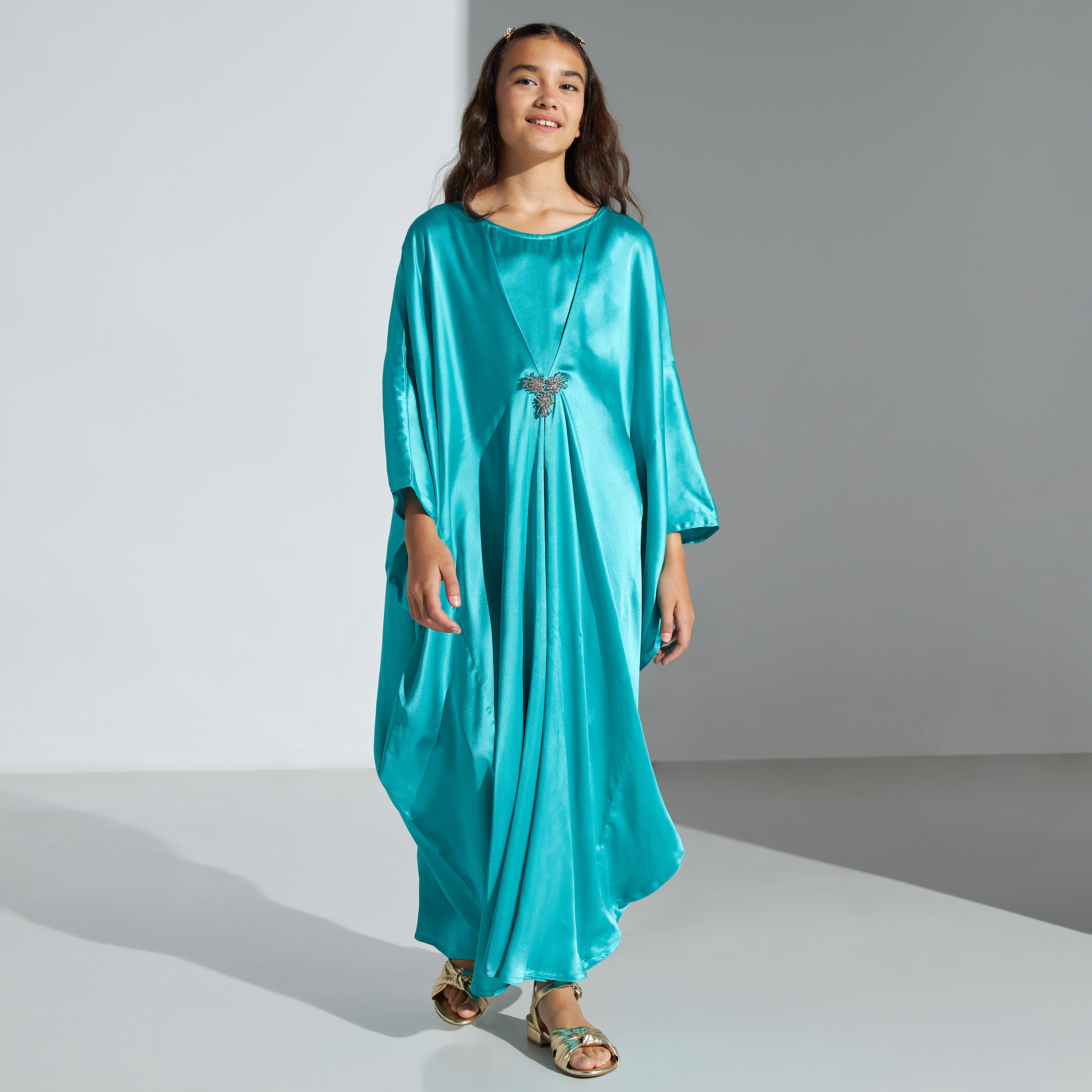 Si Noir Solid Maxi Dress with Embellished Accent-girls-clothing-dressesandjumpsuits-image-1