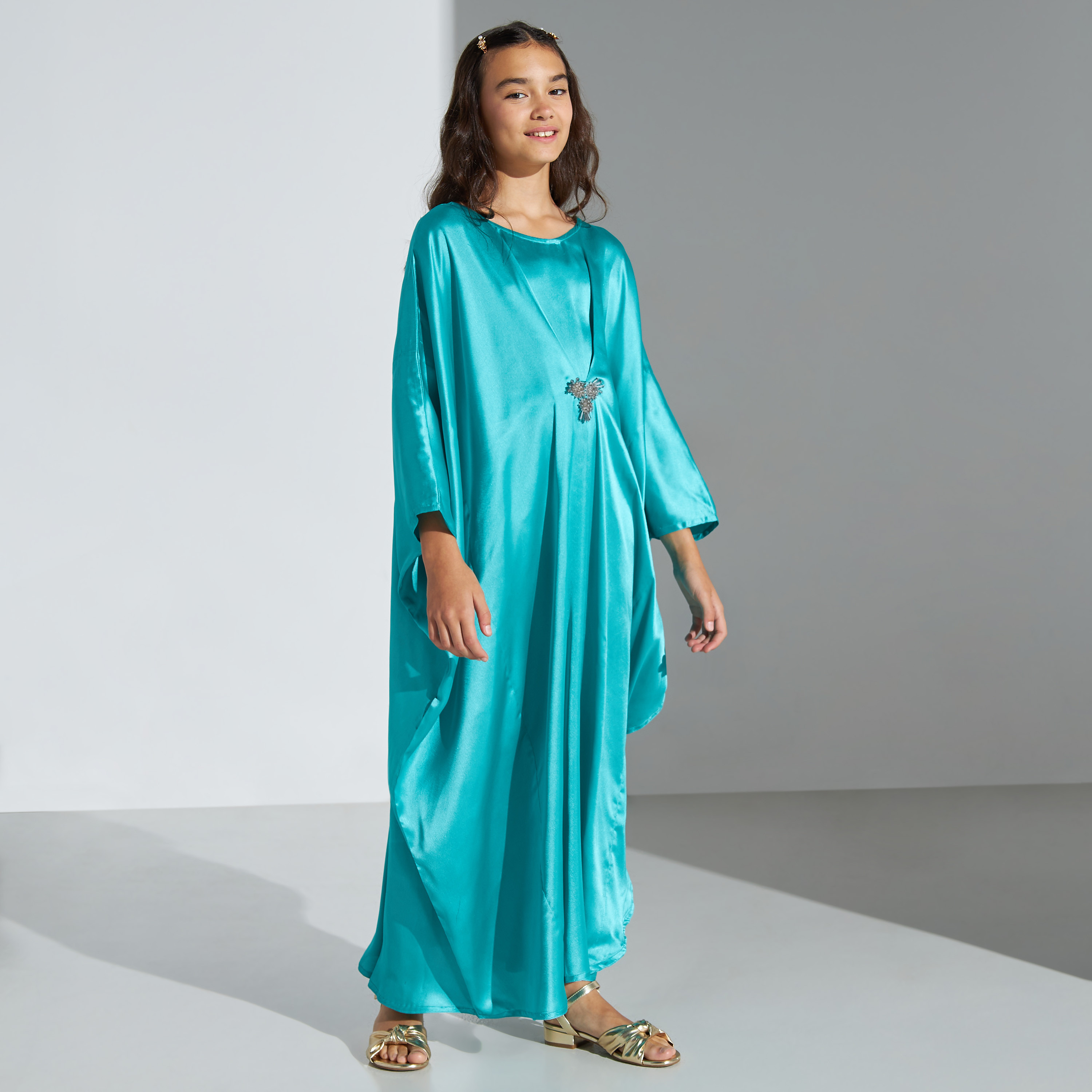 Si Noir Solid Maxi Dress with Embellished Accent-girls-clothing-dressesandjumpsuits-image-2