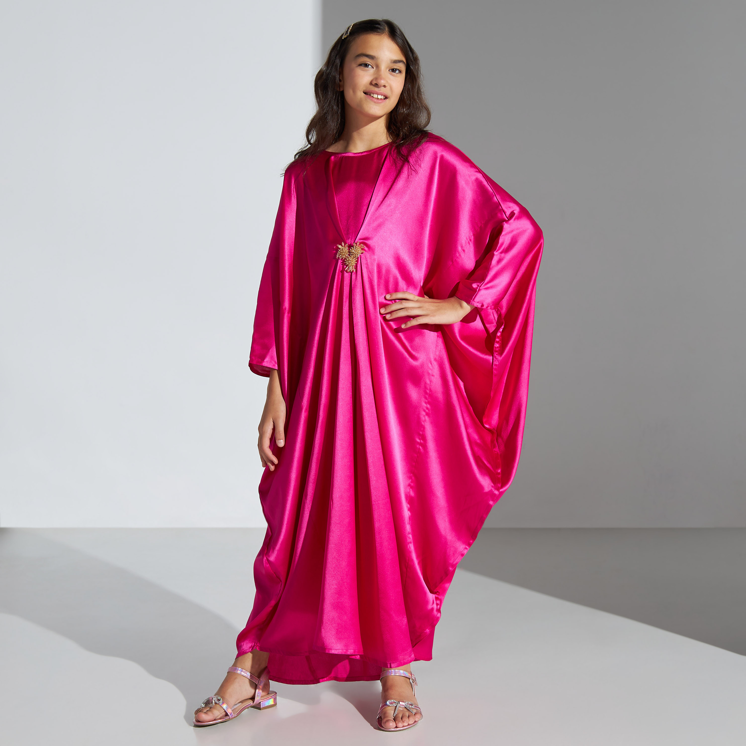 Si Noir Solid Maxi Dress with Embellished Accent-girls-clothing-dressesandjumpsuits-image-1