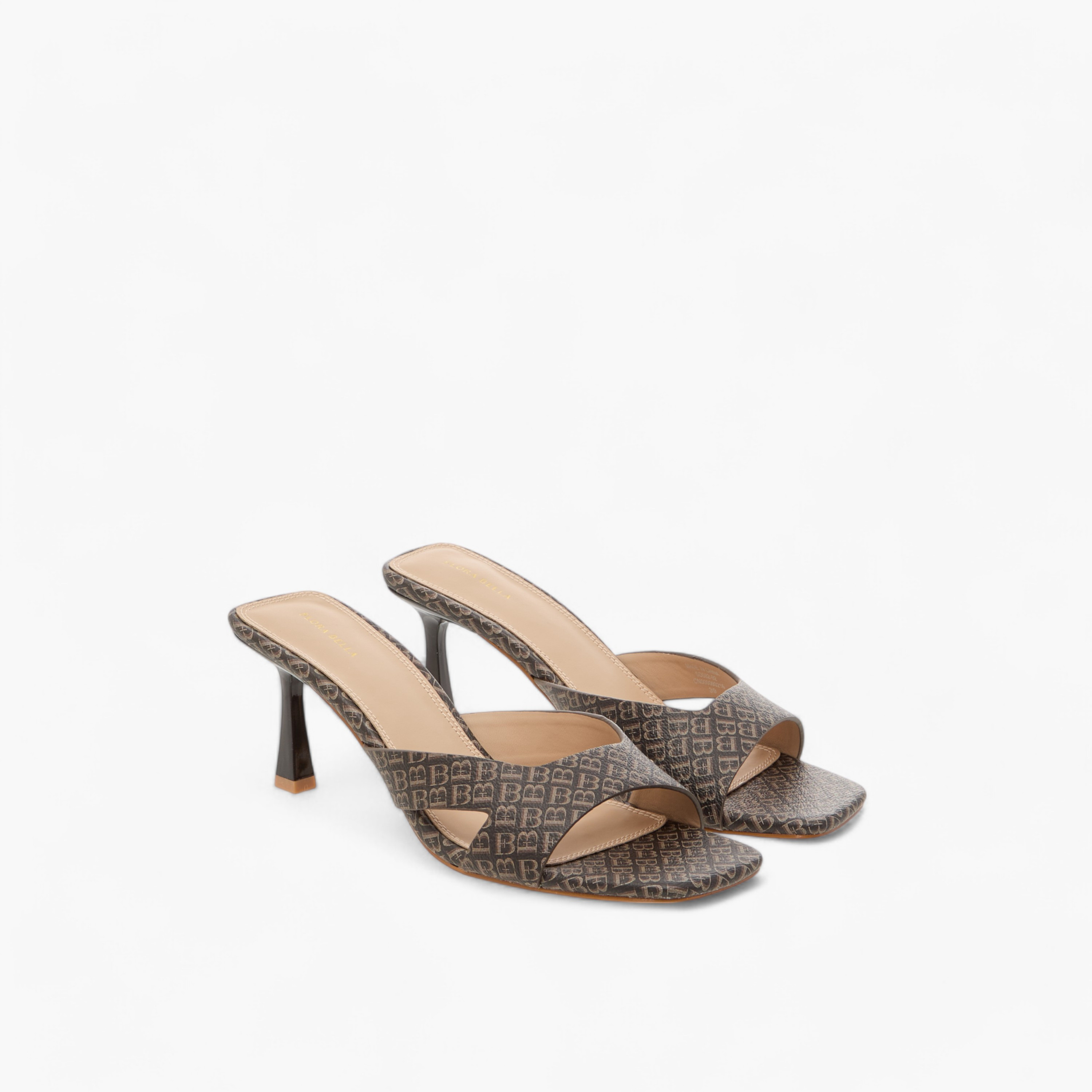 صندل سهل الارتداء بطبعات مونوجرام وكعب لامع من فلورا بيلا-women-shoes-sandals-heeled-image-1