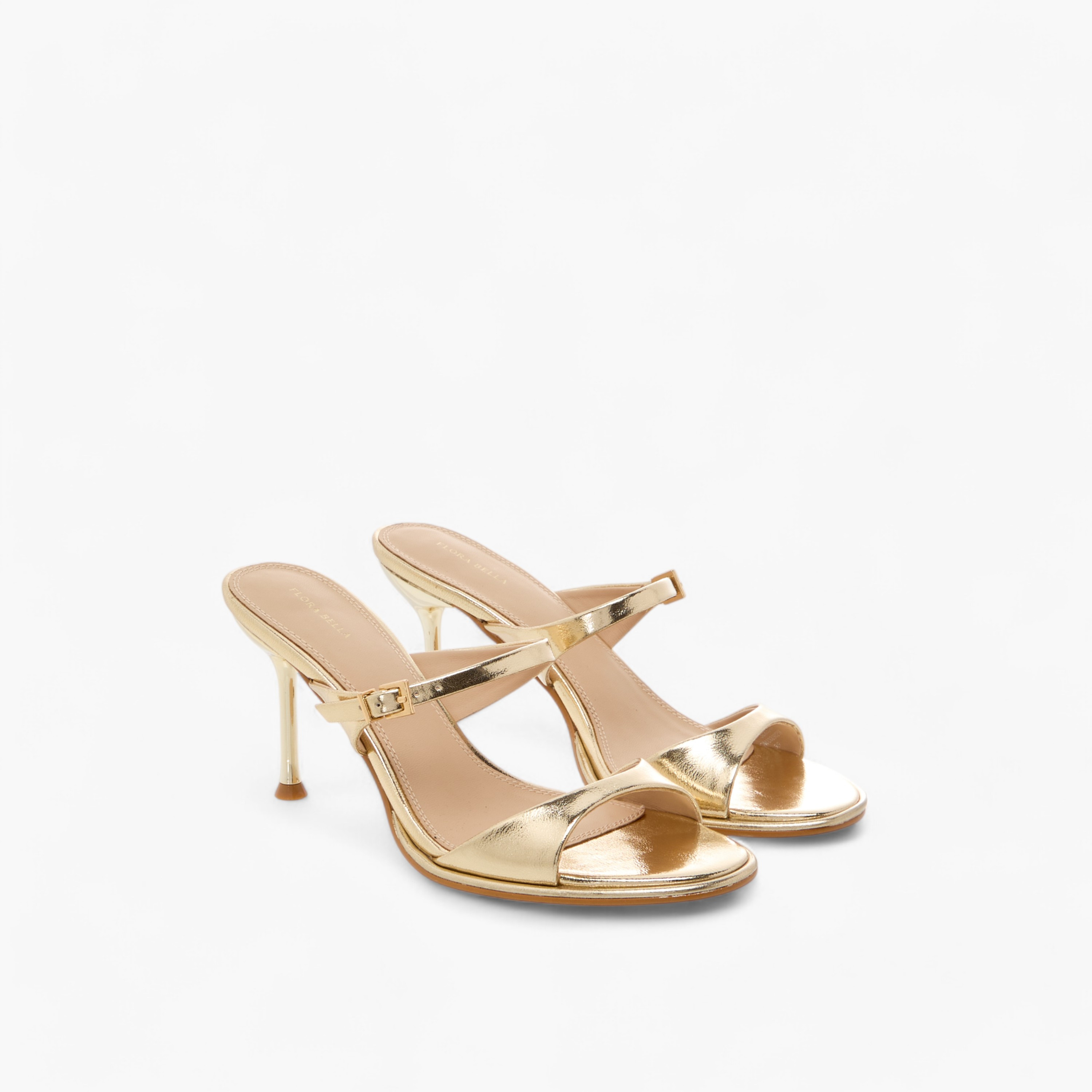 Flora Bella Metallic Slip-On Sandals with Stiletto Heels and Buckle Detail-women-shoes-sandals-heeled-image-1