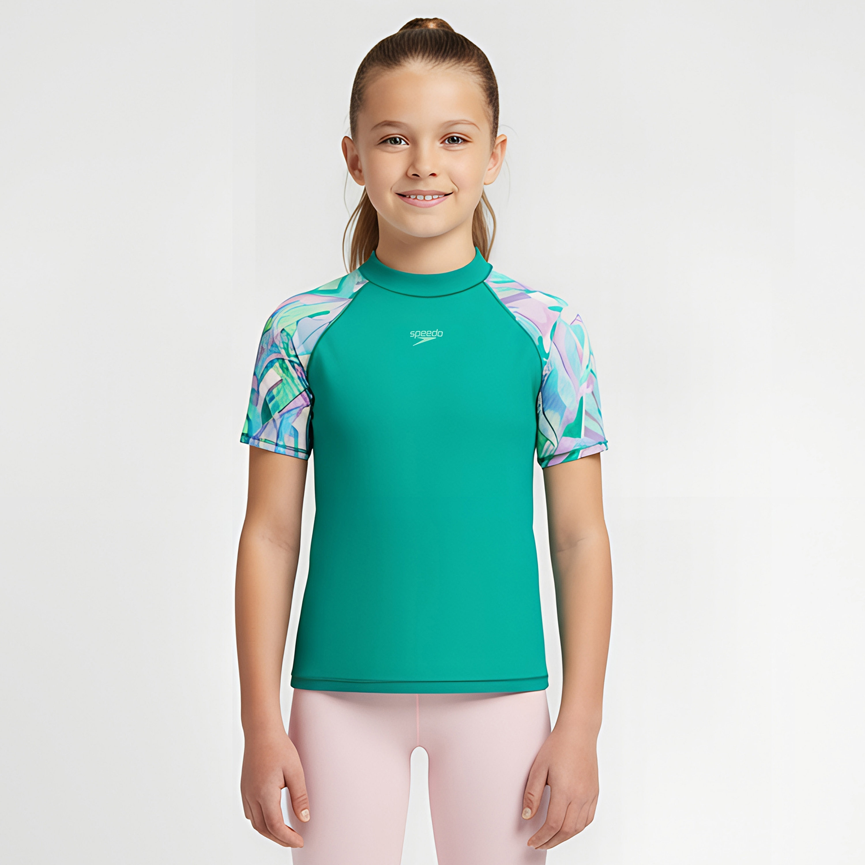 Speedo Girls Printed Short Sleeve Sun Top-girls-clothing-sportswear-swimwear-image-1