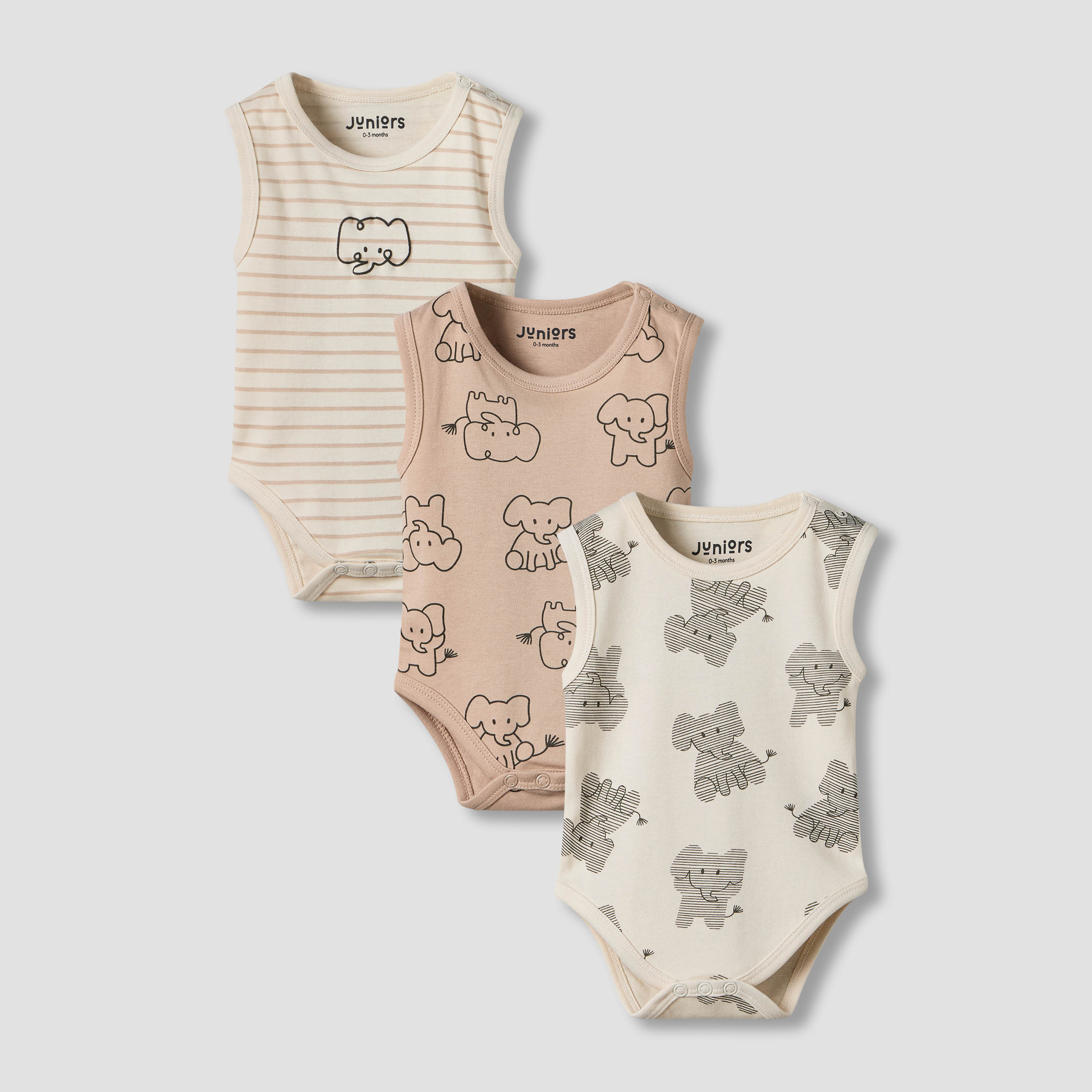 بودي سوت دون أكمام بياقة مستديرة وطبعات فيل من جونيورز - عبوة 3 قطع-baby-boys-clothing-bodysuits-image-6