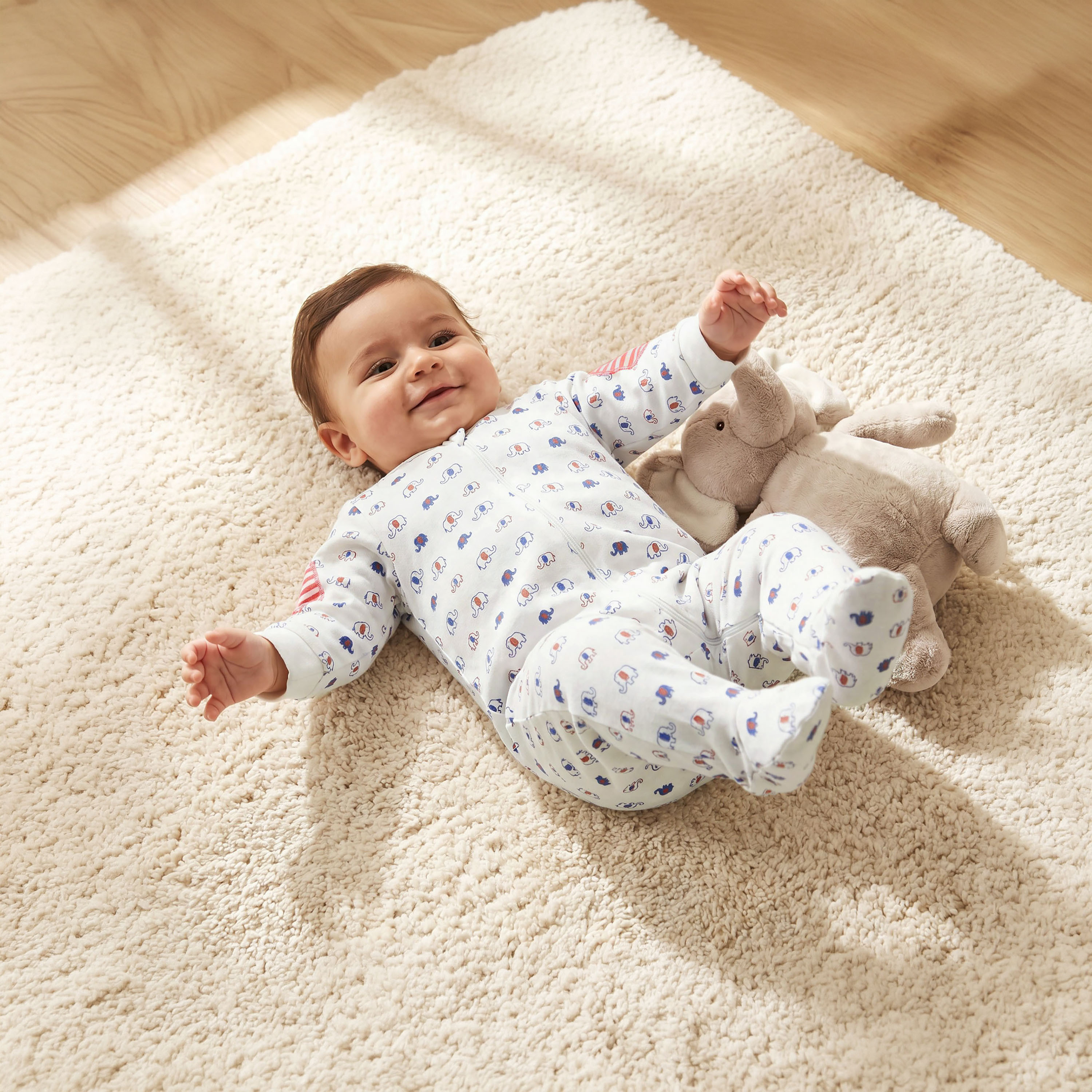 بدلة نوم قطن بياقة ضيقة وأكمام طويلة وطبعات فيل من جونيورز-baby-boys-clothing-nightwear-sleepsuits-image-1
