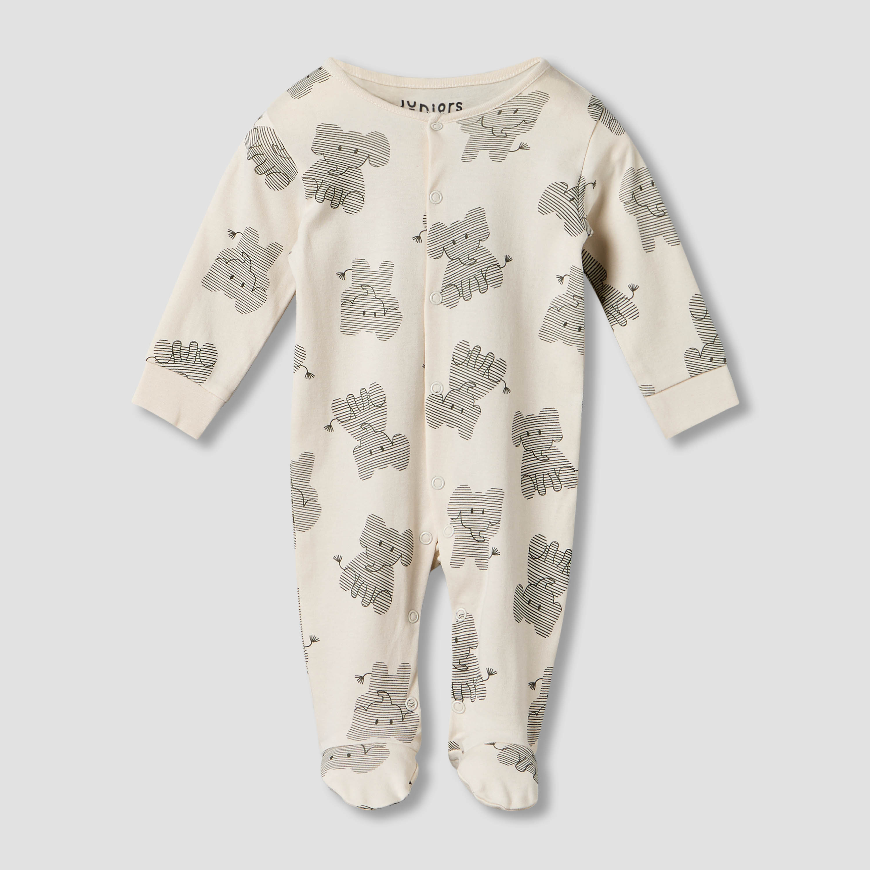 بدلات نوم قطن بطبعات فيل وأكمام طويلة وياقة مستديرة من جونيورز - عبوة من قطعتين-baby-boys-clothing-nightwear-sleepsuits-image-4