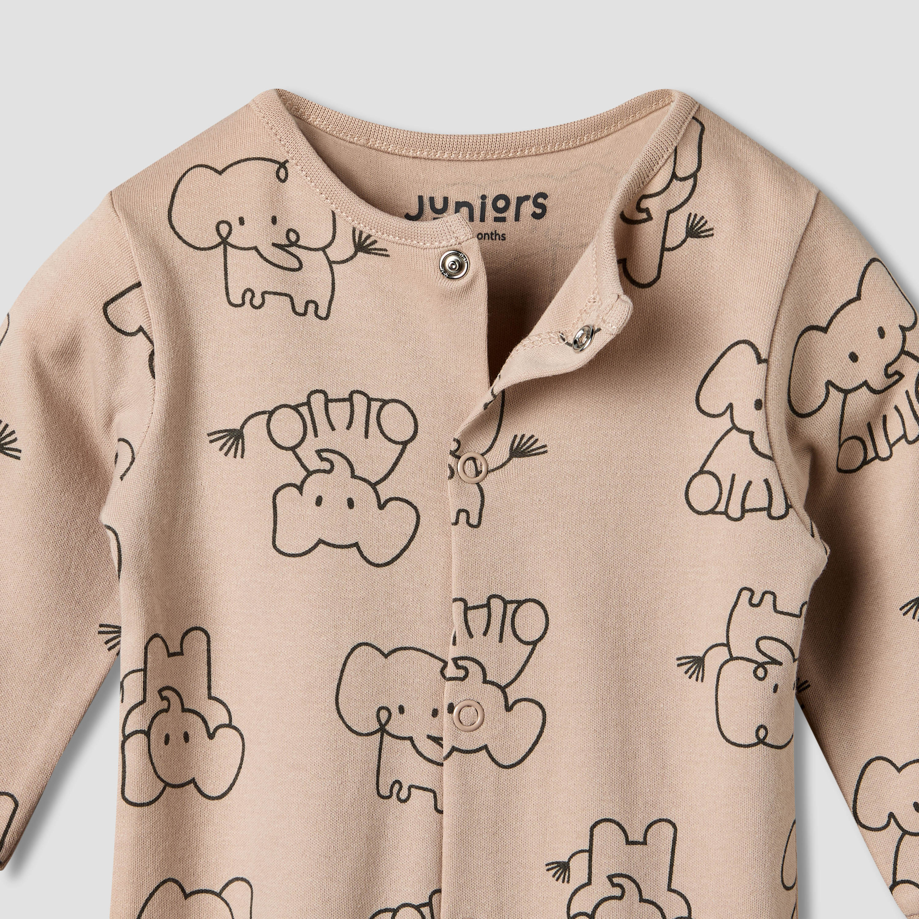 بدلات نوم قطن بطبعات فيل وأكمام طويلة وياقة مستديرة من جونيورز - عبوة من قطعتين-baby-boys-clothing-nightwear-sleepsuits-image-3