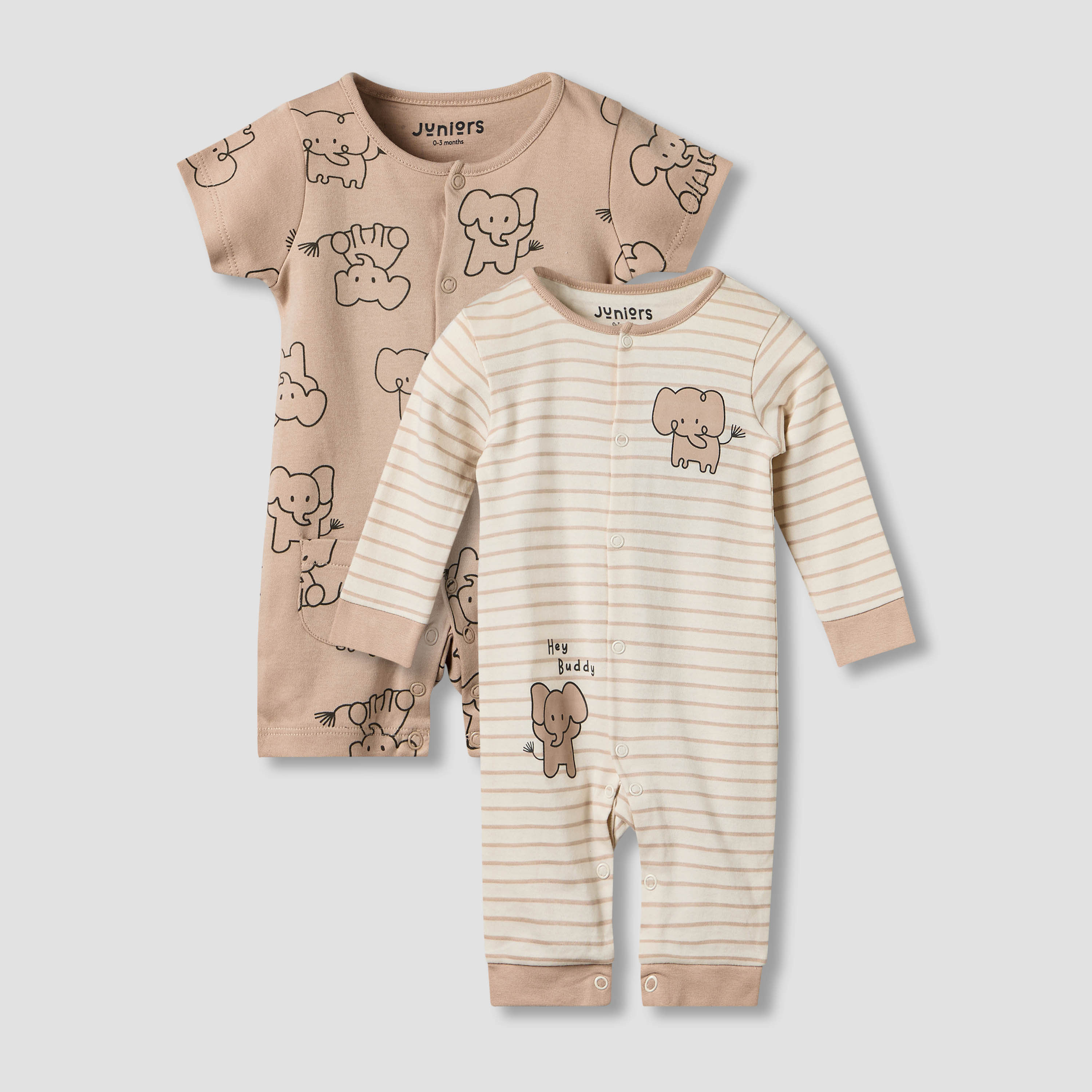 Set of 2 Juniors Cotton Round Neck Elephant Print Sleepsuit with Romper-baby-boys-clothing-nightwear-sleepsuits-image-1