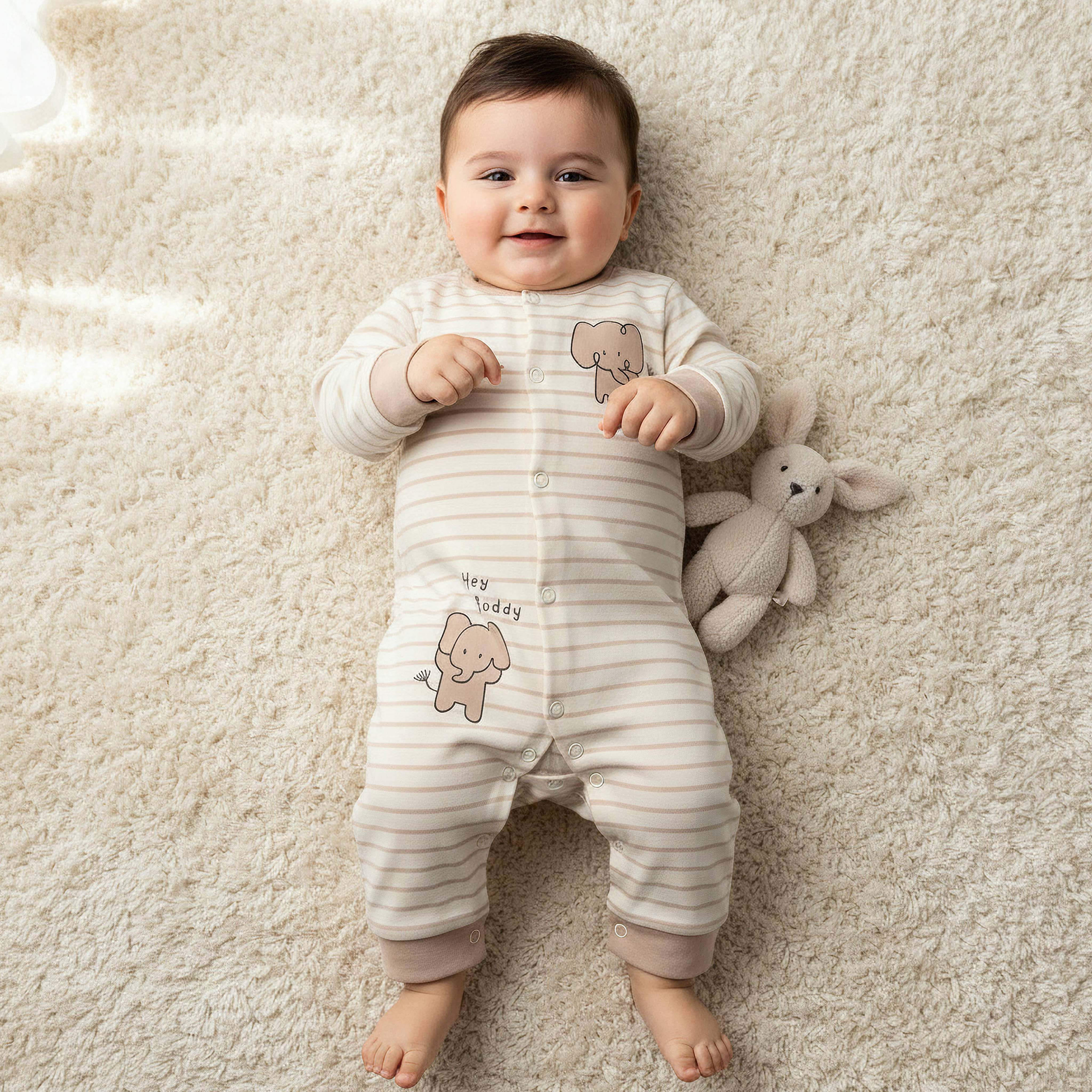 Set of 2 Juniors Cotton Round Neck Elephant Print Sleepsuit with Romper-baby-boys-clothing-nightwear-sleepsuits-image-2