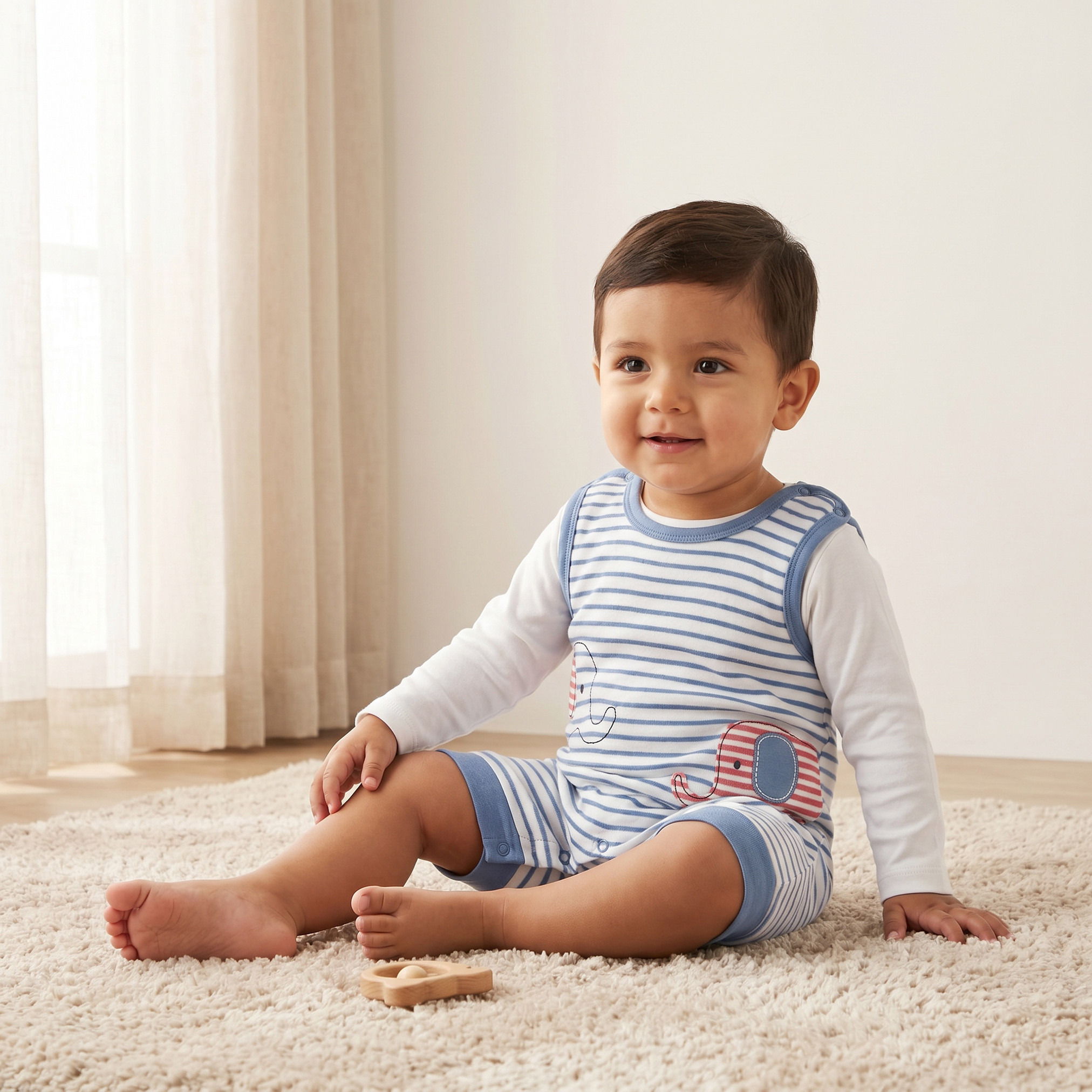 طقم تيشيرت يياقة ضيقة وأكمام قصيرة ودنغري مخطط من جونيورز-baby-boys-clothing-setsandcoords-image-1