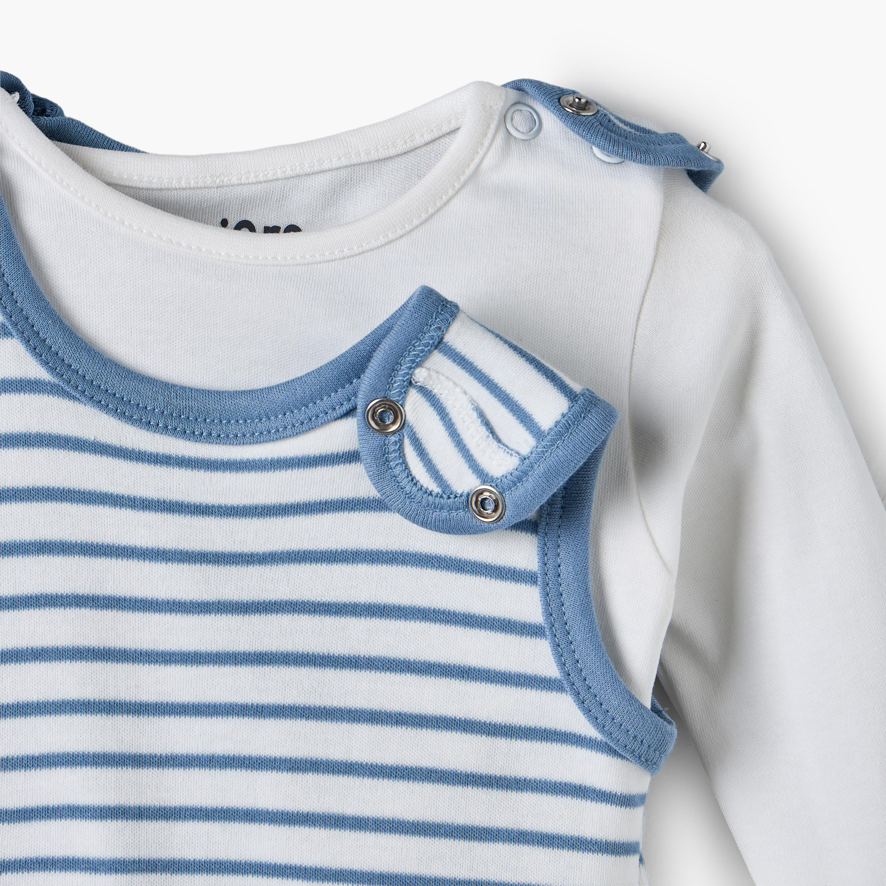 طقم تيشيرت يياقة ضيقة وأكمام قصيرة ودنغري مخطط من جونيورز-baby-boys-clothing-setsandcoords-image-7