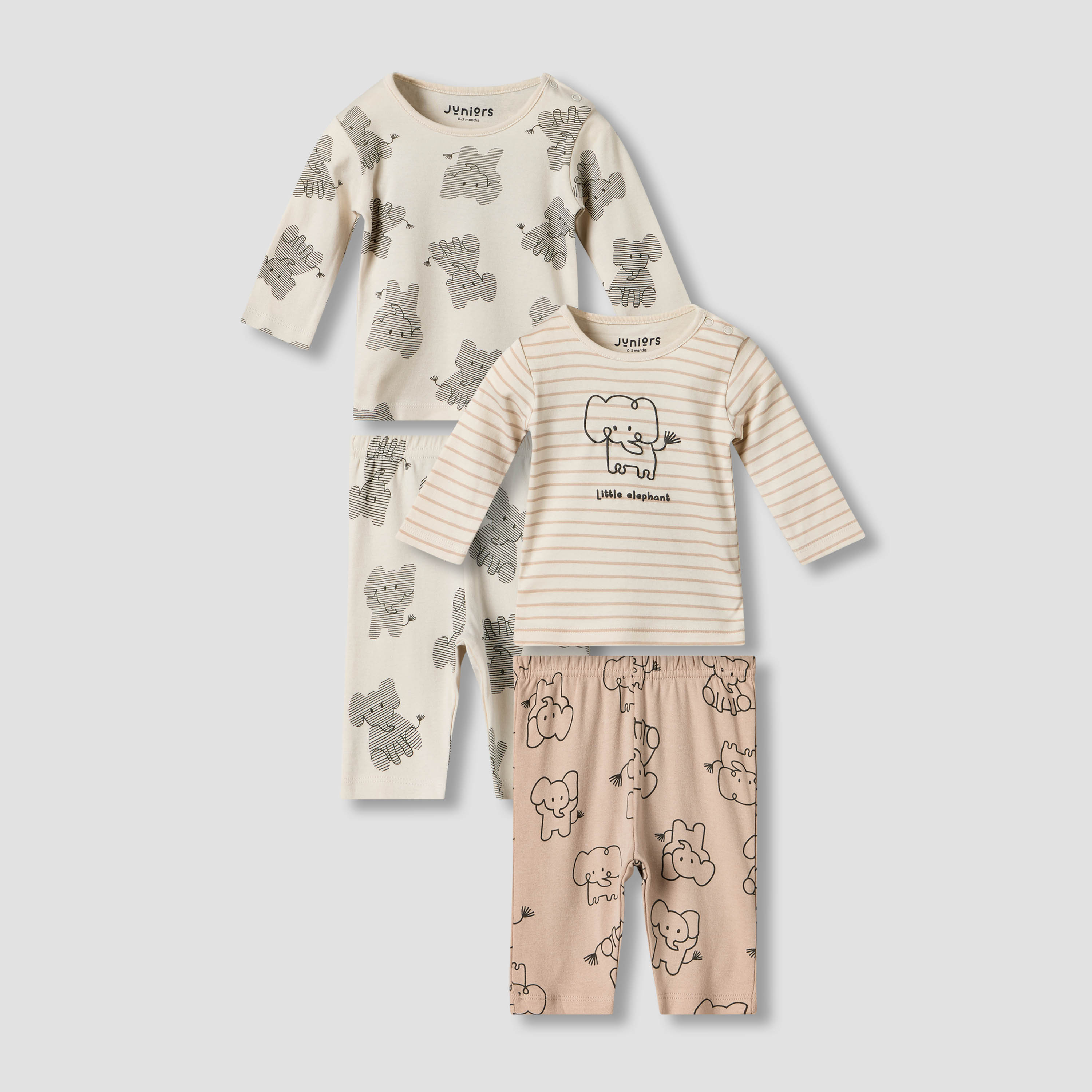 Pack of 2 Juniors Cotton Round Neck Long Sleeves Pyjama Set with Elephant Print-baby-boys-clothing-nightwear-pyjamasets-image-1