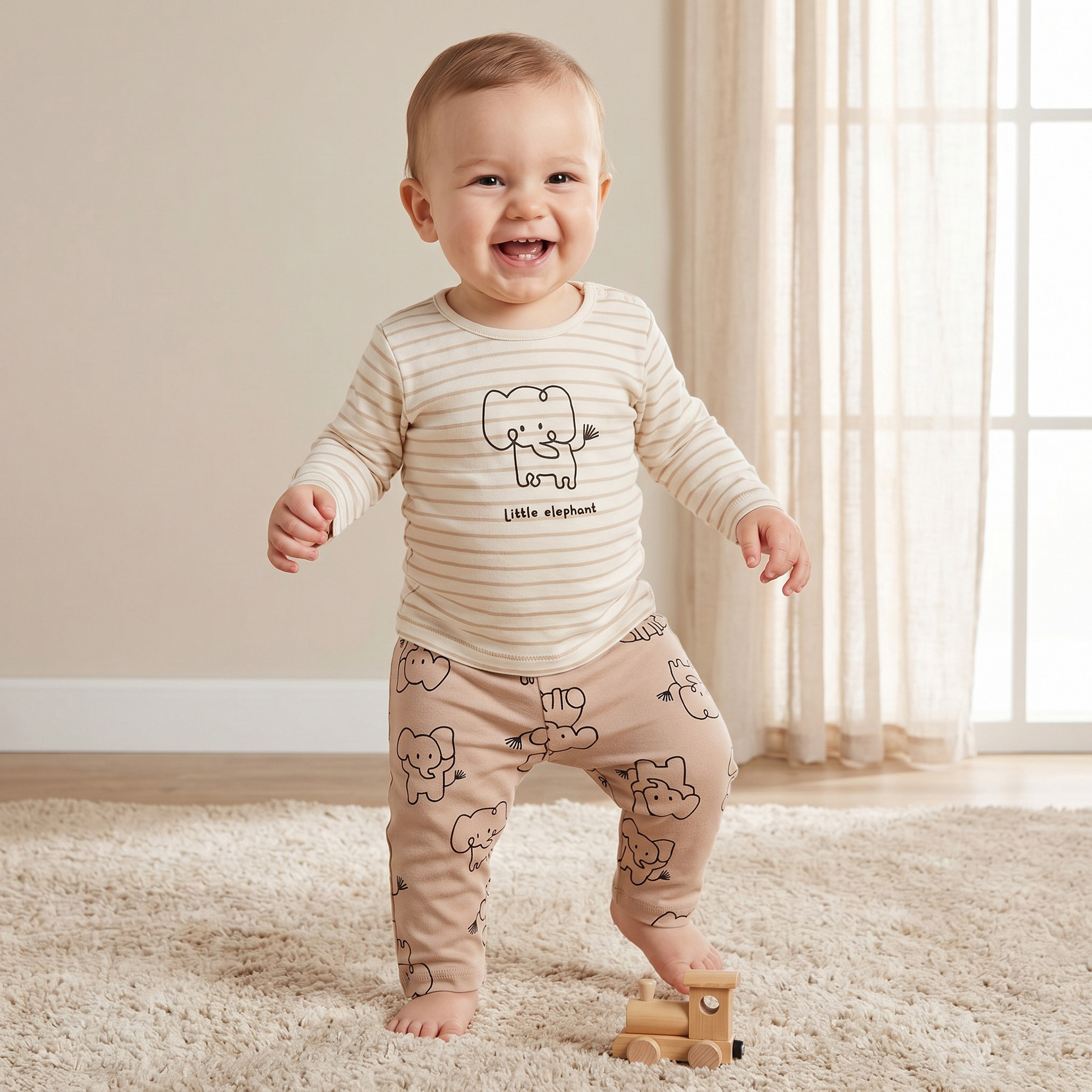 Pack of 2 Juniors Cotton Round Neck Long Sleeves Pyjama Set with Elephant Print-baby-boys-clothing-nightwear-pyjamasets-image-1