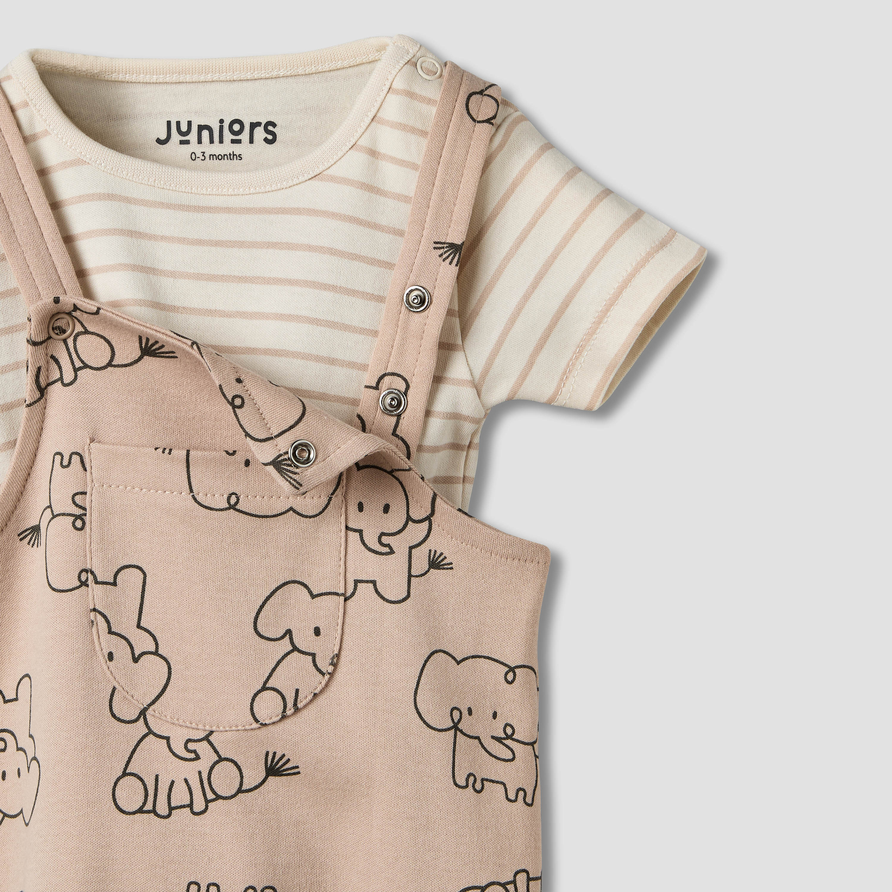 Juniors Round Neck Short Sleeves T-shirt and Dungaree Set with Elephant Print-baby-boys-clothing-setsandcoords-image-5