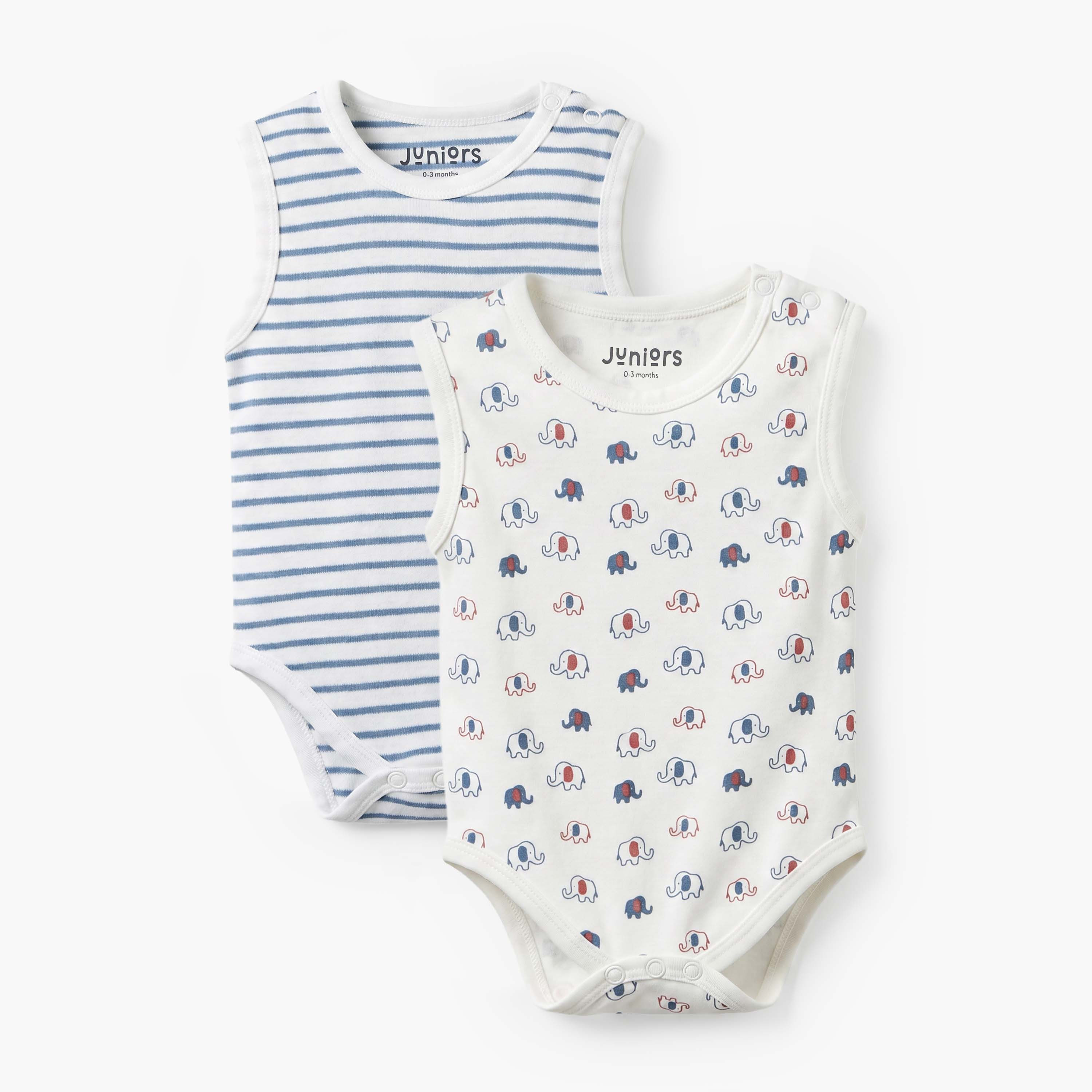 Pack of 2 Juniors Round Neck Sleeveless Bodysuit with Print-baby-boys-clothing-bodysuits-image-1