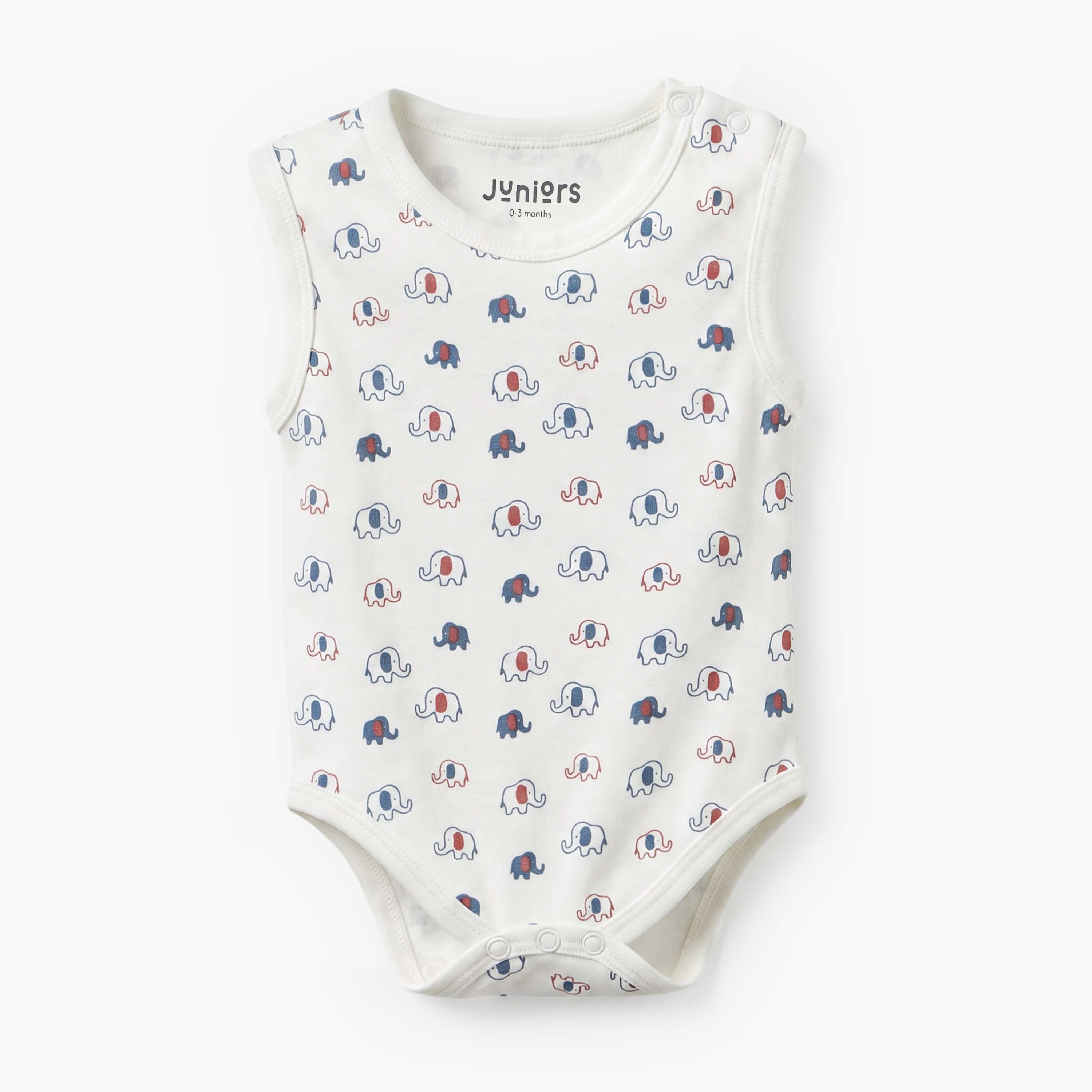Pack of 2 Juniors Round Neck Sleeveless Bodysuit with Print-baby-boys-clothing-bodysuits-image-3