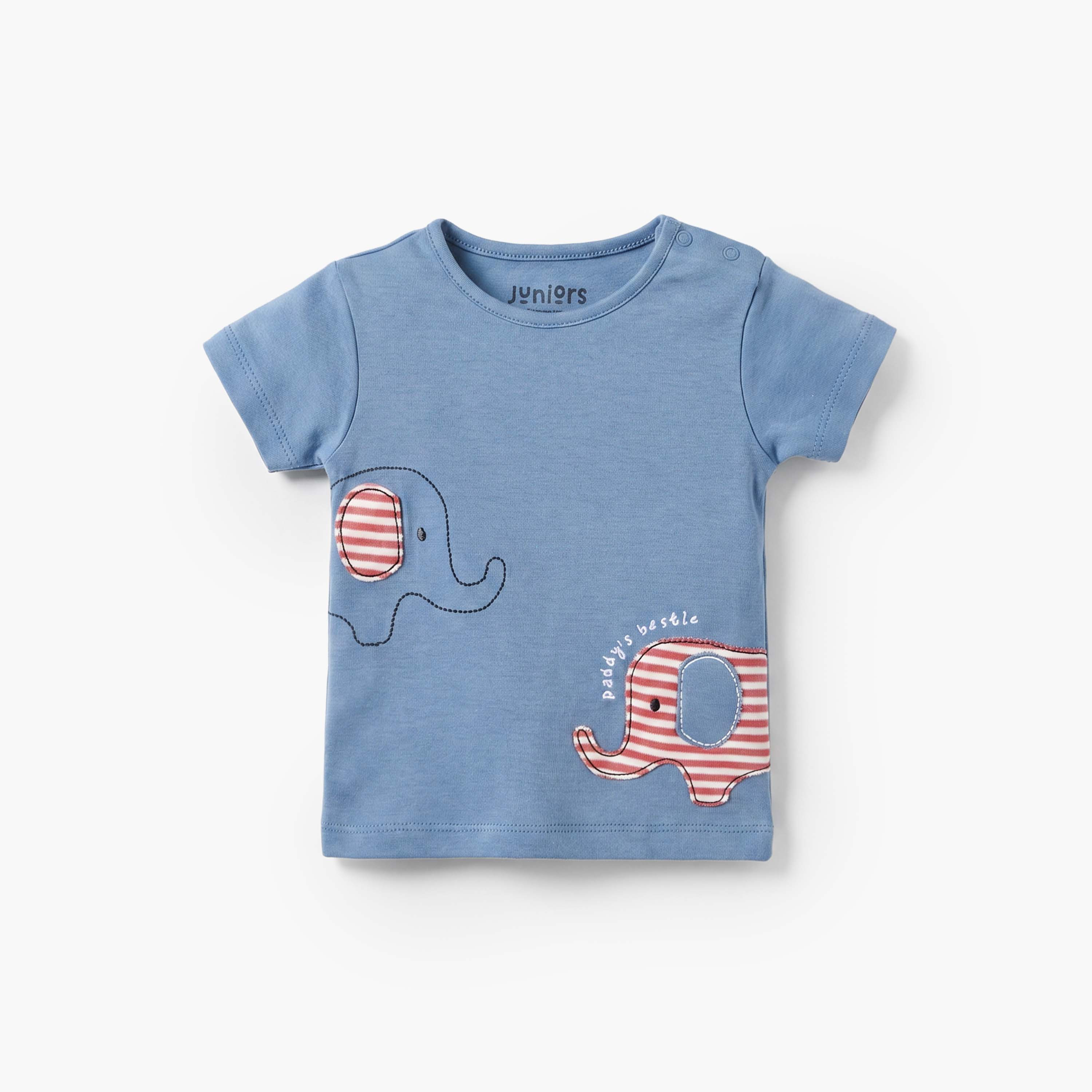 طقم شورت وتيشيرت قطن برقبة مستديرة وأكمام قصيرة وزخارف فيل من جونيورز-baby-boys-clothing-nightwear-pyjamasets-image-3