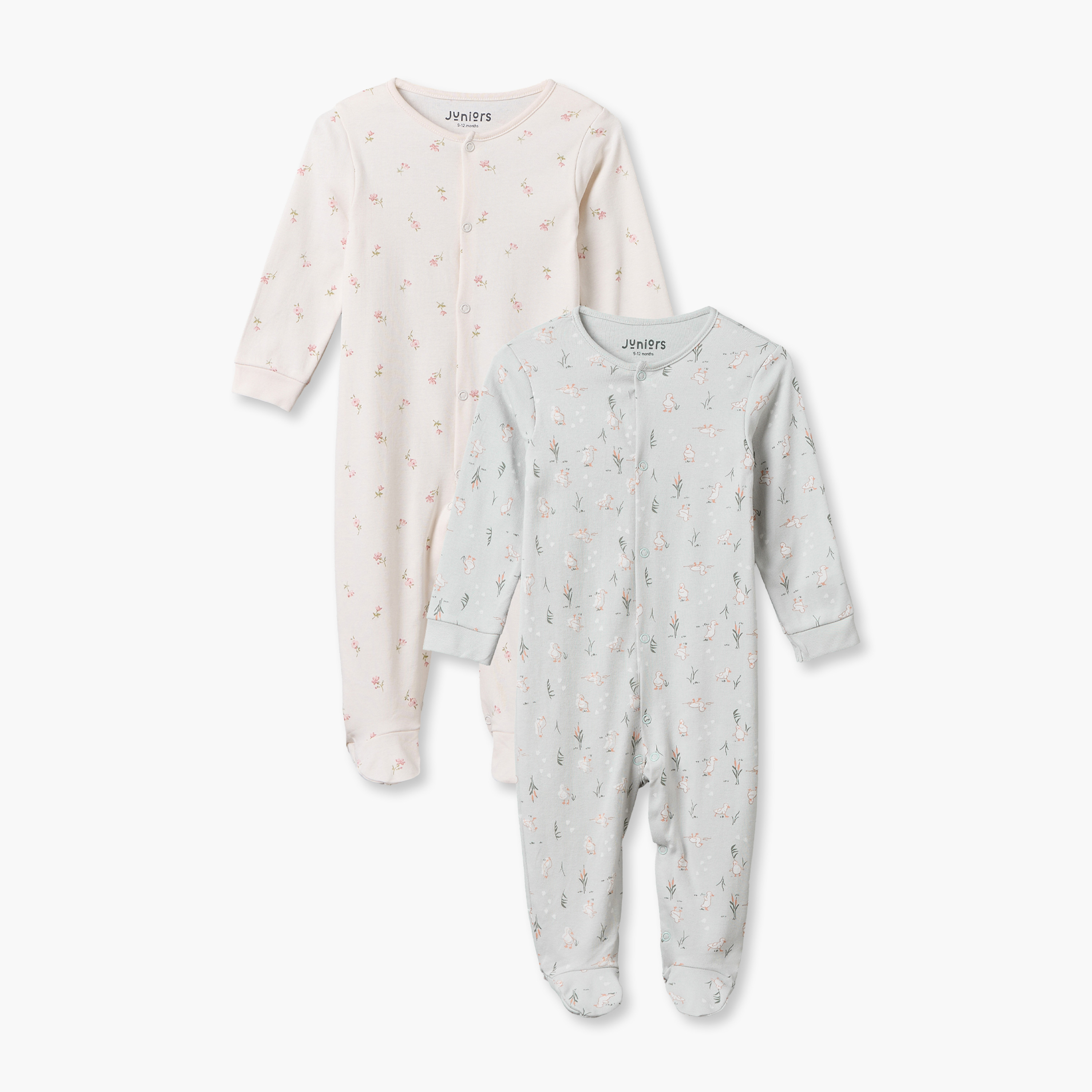 Pack of 2 Juniors Cotton Crew Neck Long Sleeves Sleepsuit with Assorted Prints-baby-boys-clothing-nightwear-sleepsuits-image-1