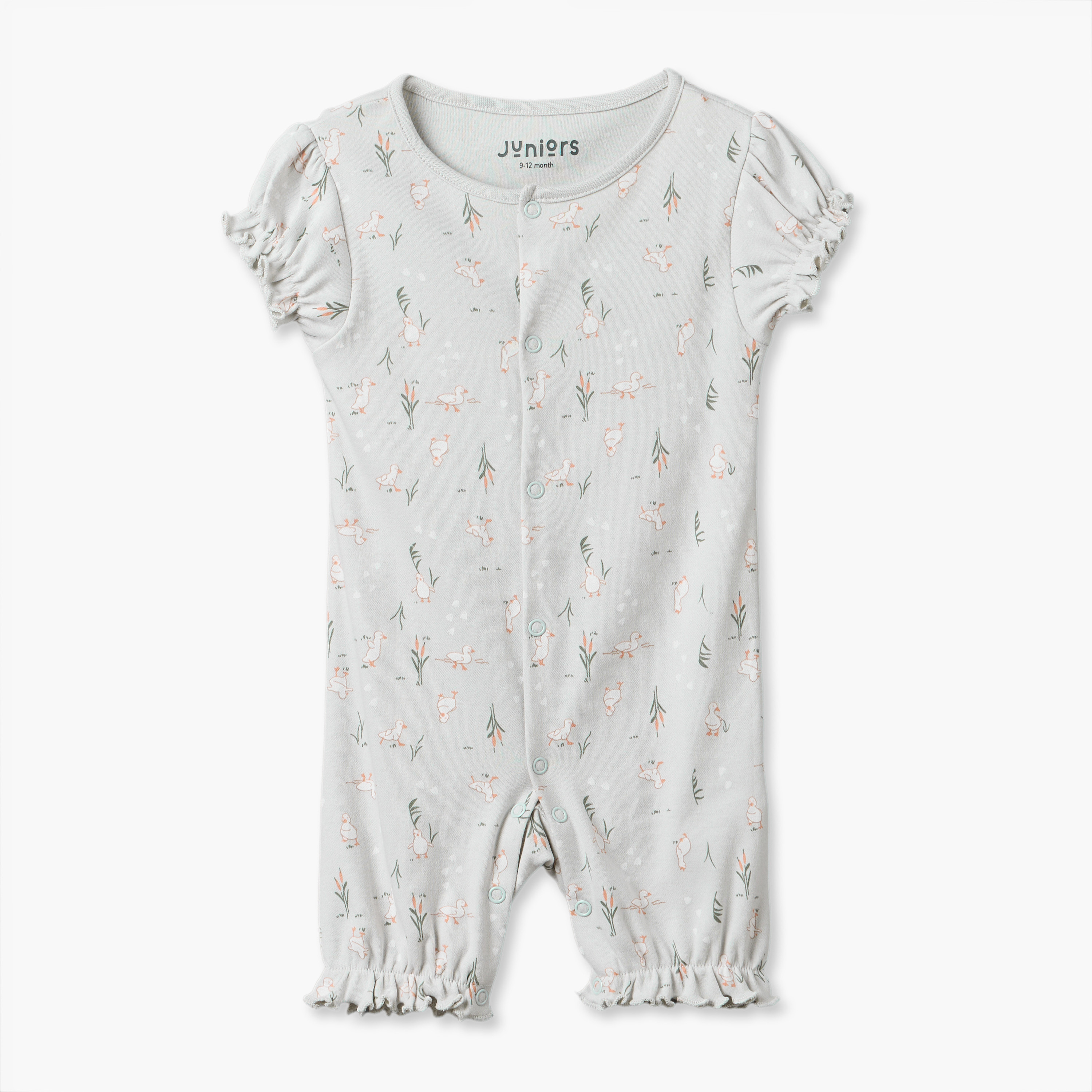 Pack of 2 Juniors Round Neck Long Sleeves Sleepsuit and Romper Set with Duck Print-baby-girls-clothing-rompers-image-3