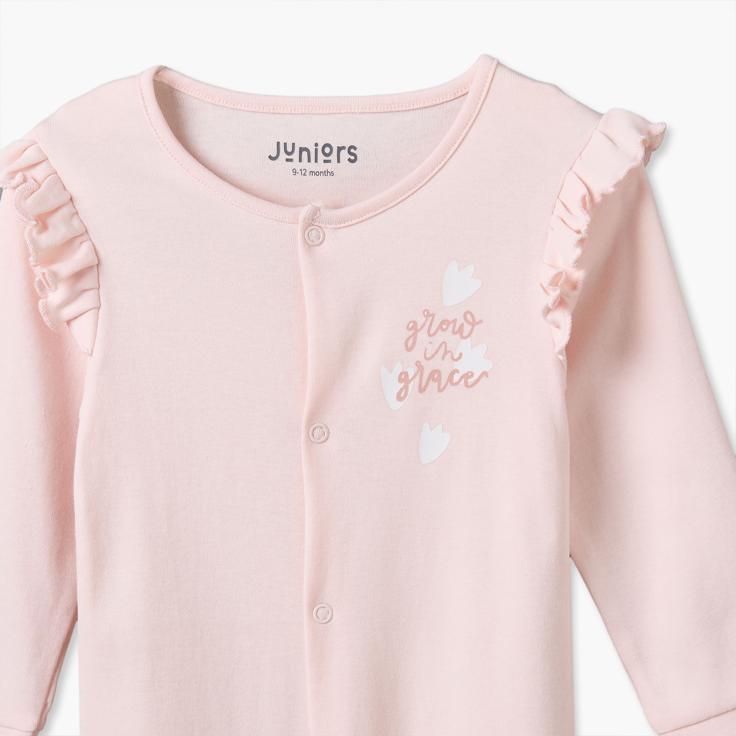 Pack of 2 Juniors Round Neck Long Sleeves Sleepsuit and Romper Set with Duck Print-baby-girls-clothing-rompers-image-4