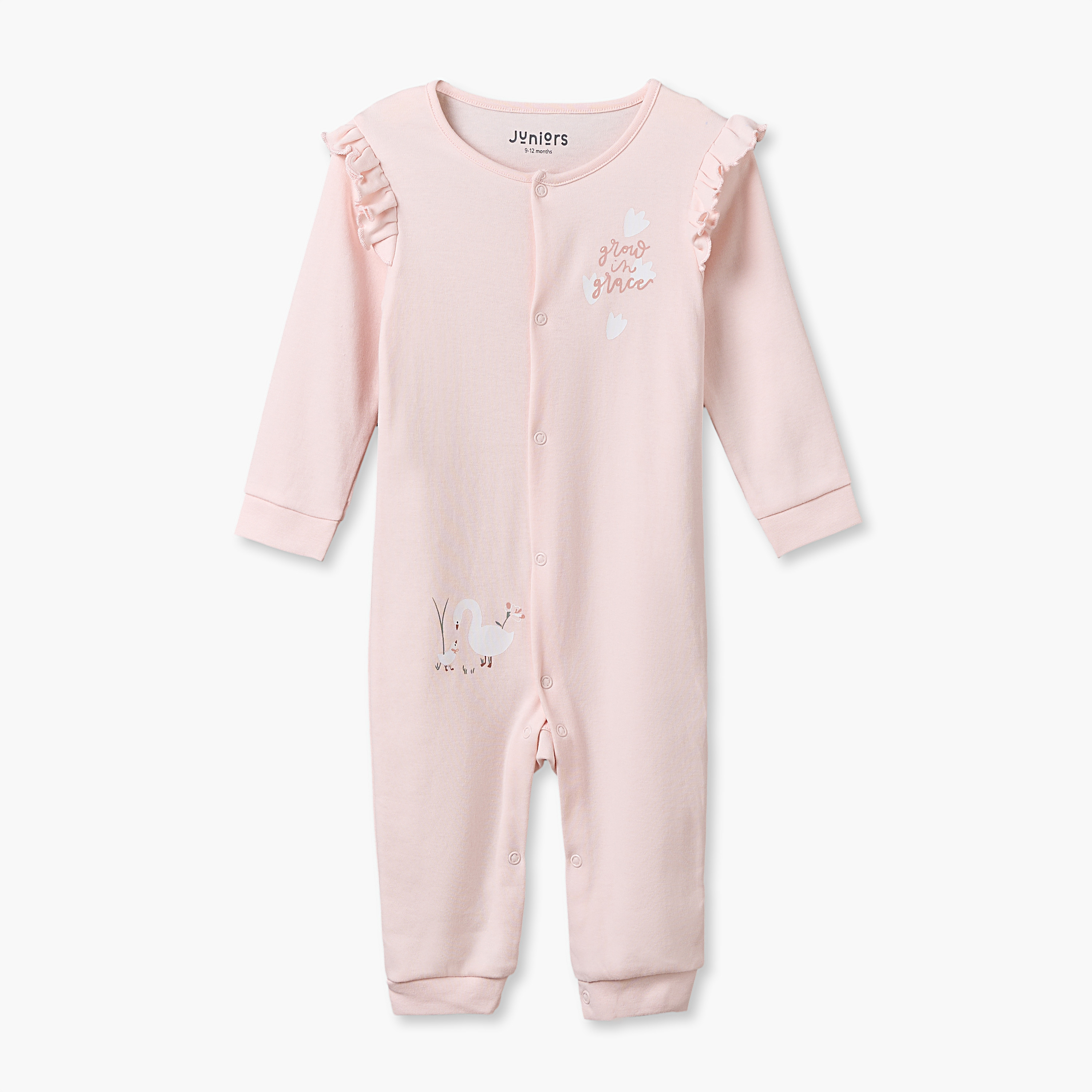 Pack of 2 Juniors Round Neck Long Sleeves Sleepsuit and Romper Set with Duck Print-baby-girls-clothing-rompers-image-6