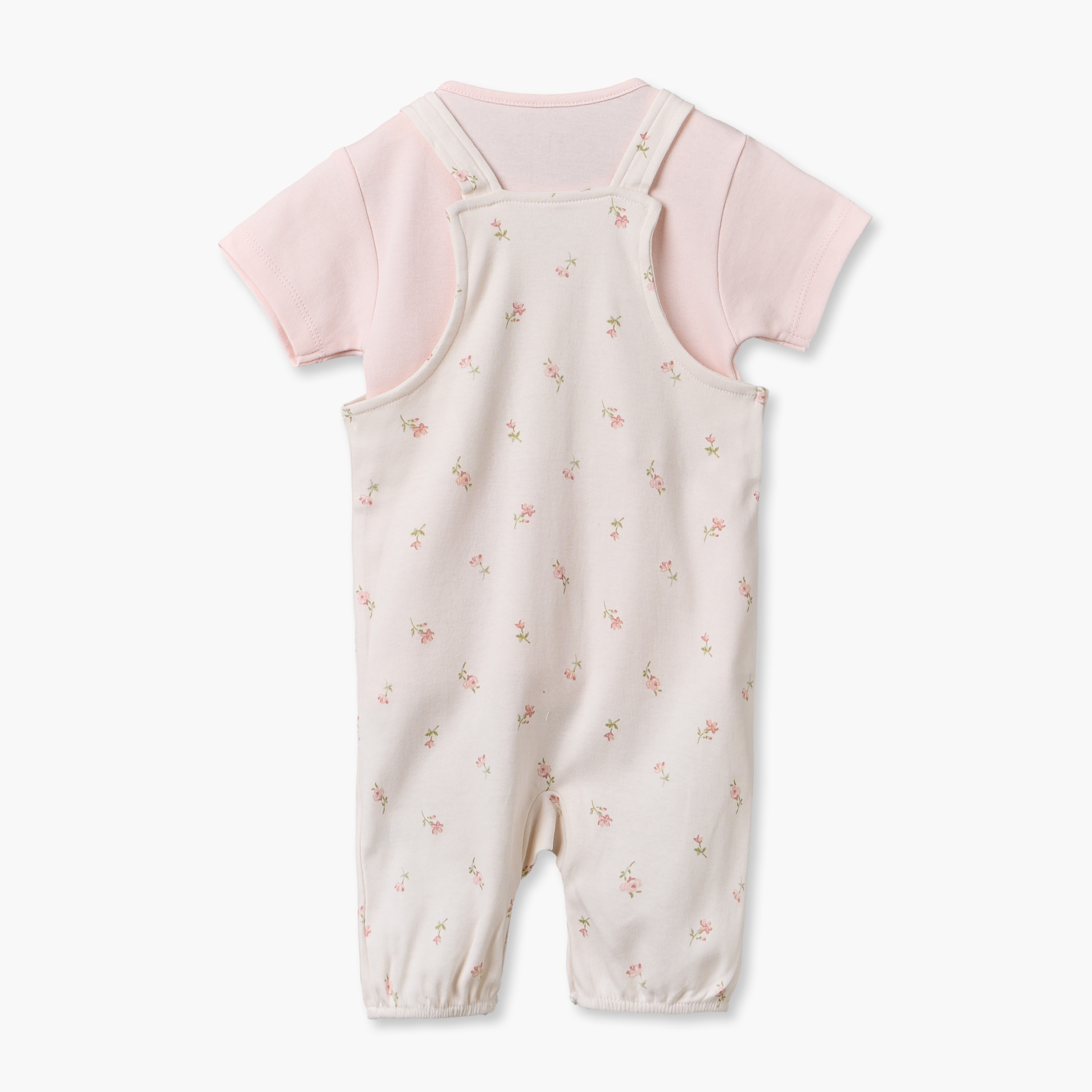 Juniors Crew Neck Short Sleeves T-shirt and Dungaree Set with Floral Print-baby-girls-clothing-setsandcoords-image-4