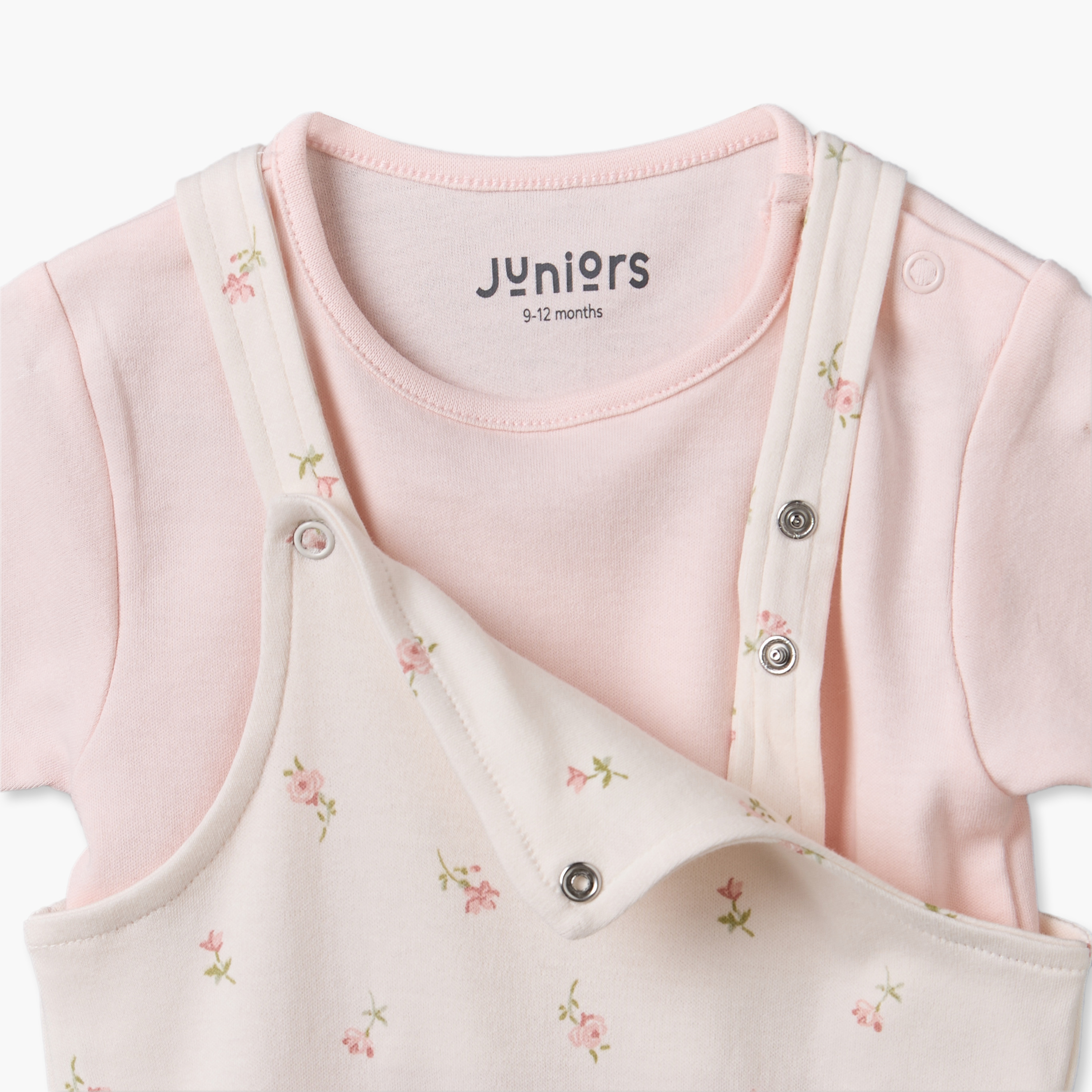 Juniors Crew Neck Short Sleeves T-shirt and Dungaree Set with Floral Print-baby-girls-clothing-setsandcoords-image-6