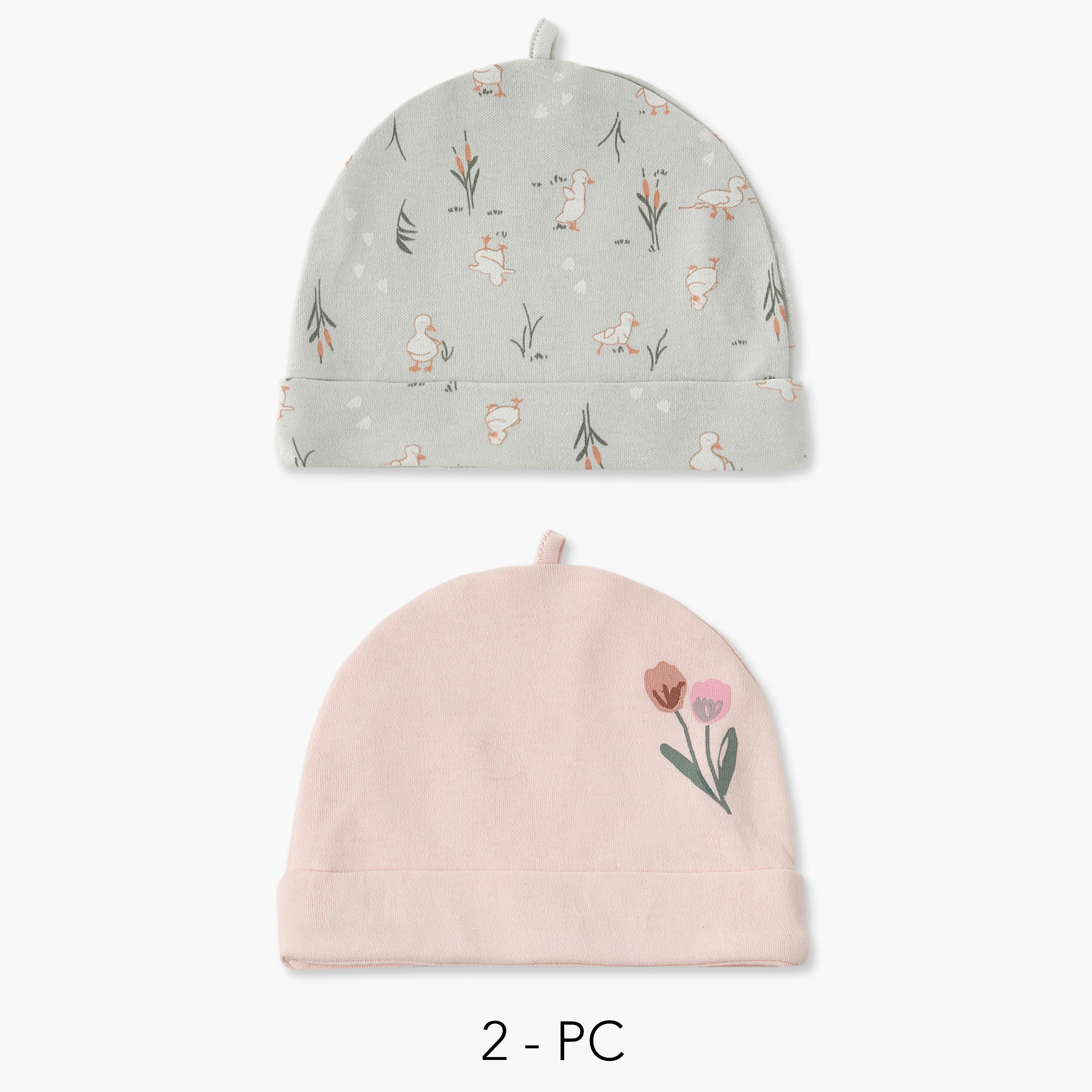 طقم قبعة كاب بطبعات نباتية من جونيورز - قطعتين-baby-girls-accessories-caps-image-1