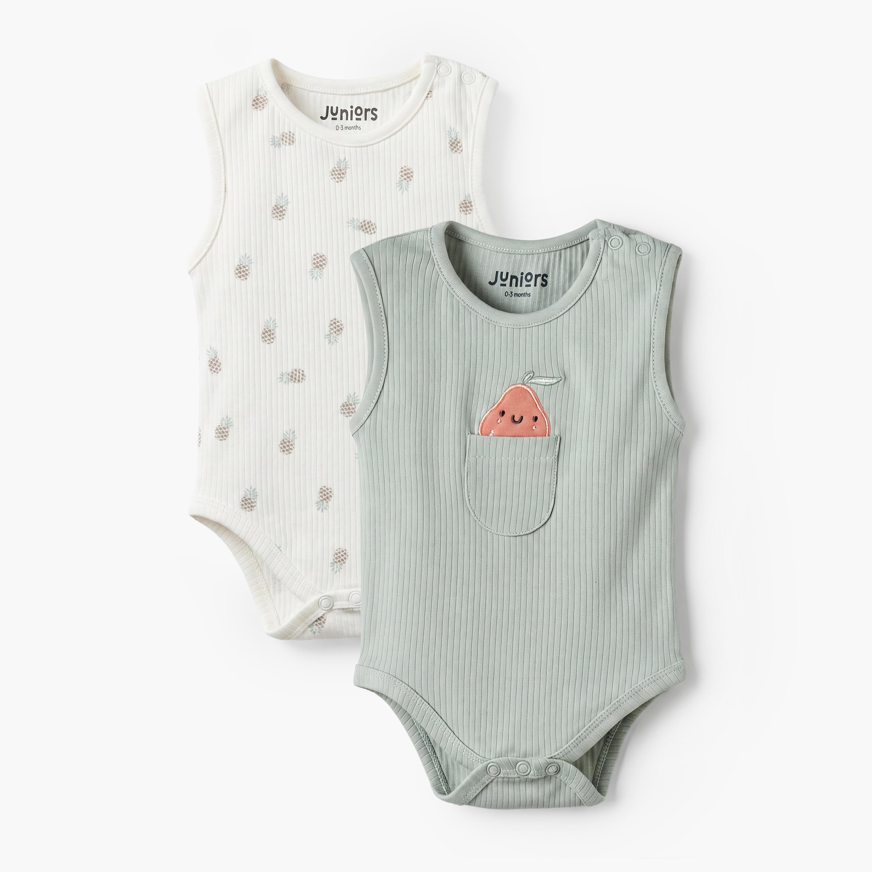Pack of 2 Juniors Crew Neck Sleeveless Bodysuit with Fruit Detail-baby-boys-clothing-bodysuits-image-1