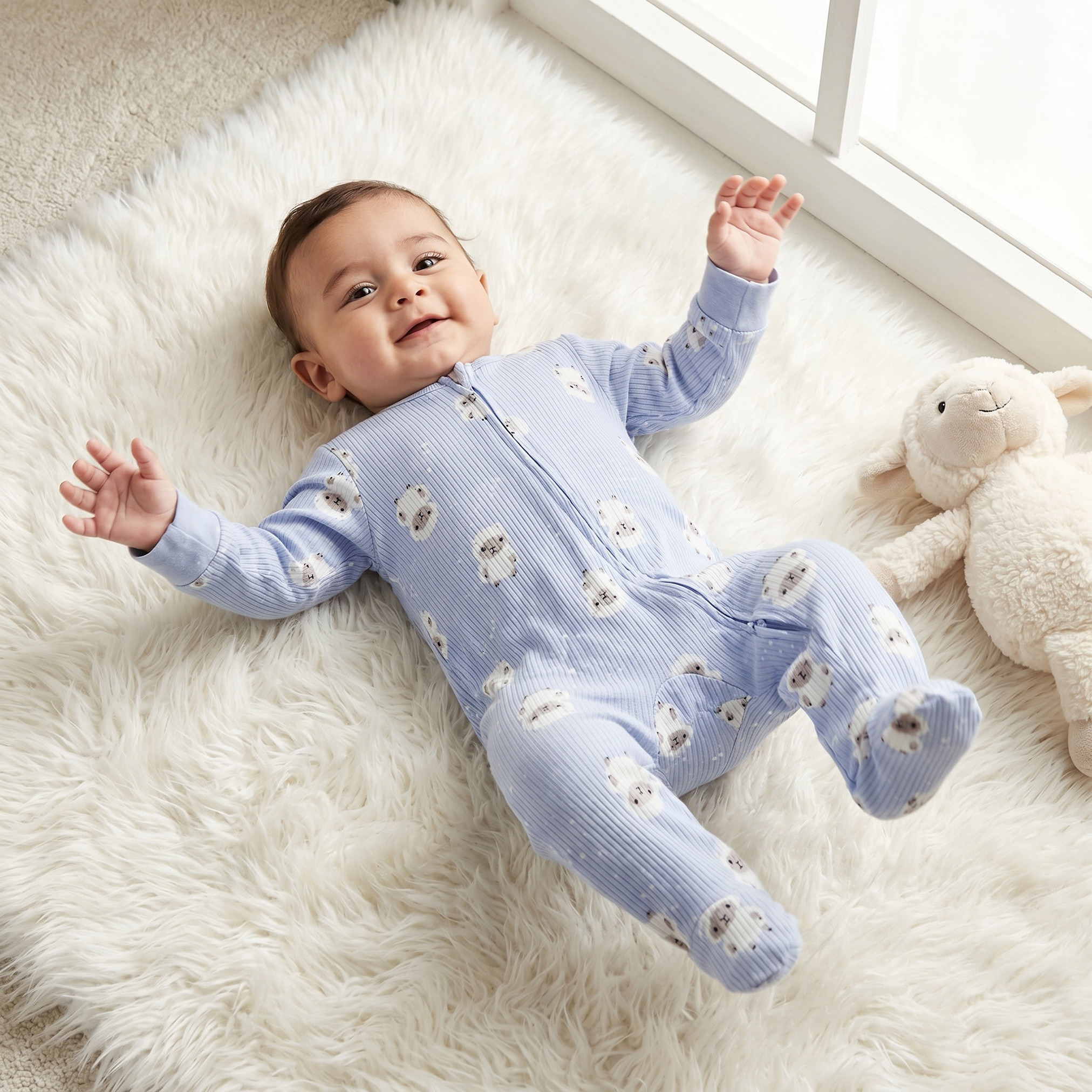 Juniors Cotton Crew Neck Long Sleeves Sleepsuit with Zip Closure-baby-boys-clothing-nightwear-sleepsuits-image-1