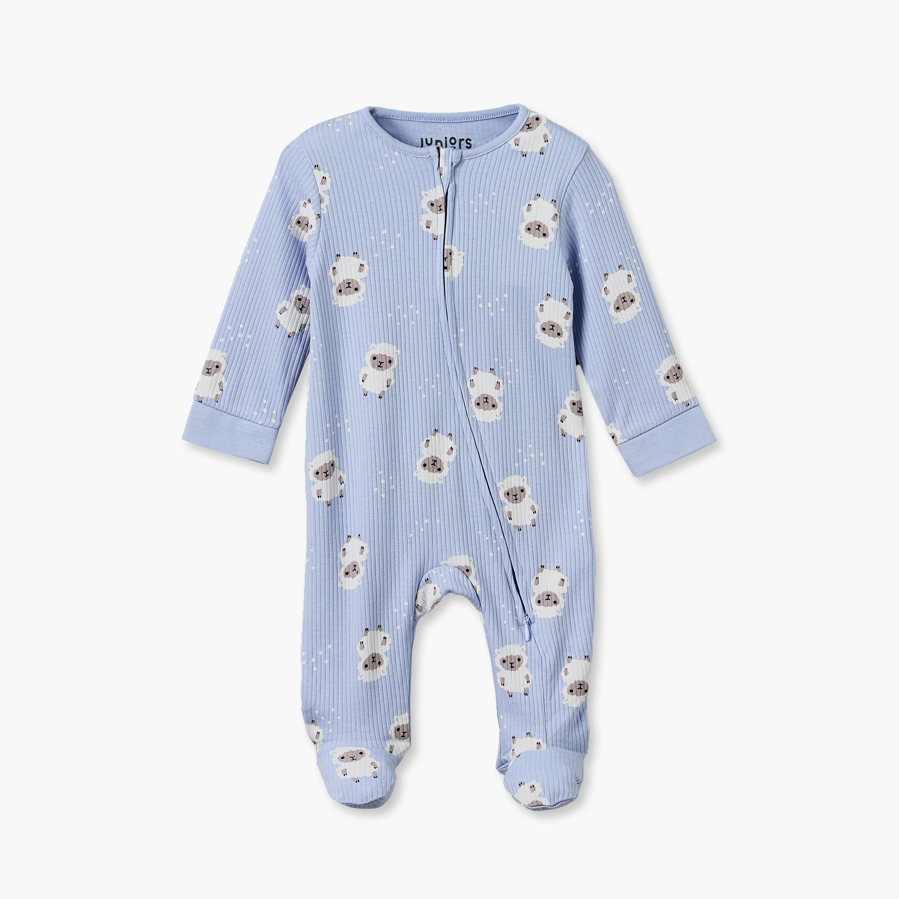 Juniors Cotton Crew Neck Long Sleeves Sleepsuit with Zip Closure-baby-boys-clothing-nightwear-sleepsuits-image-2